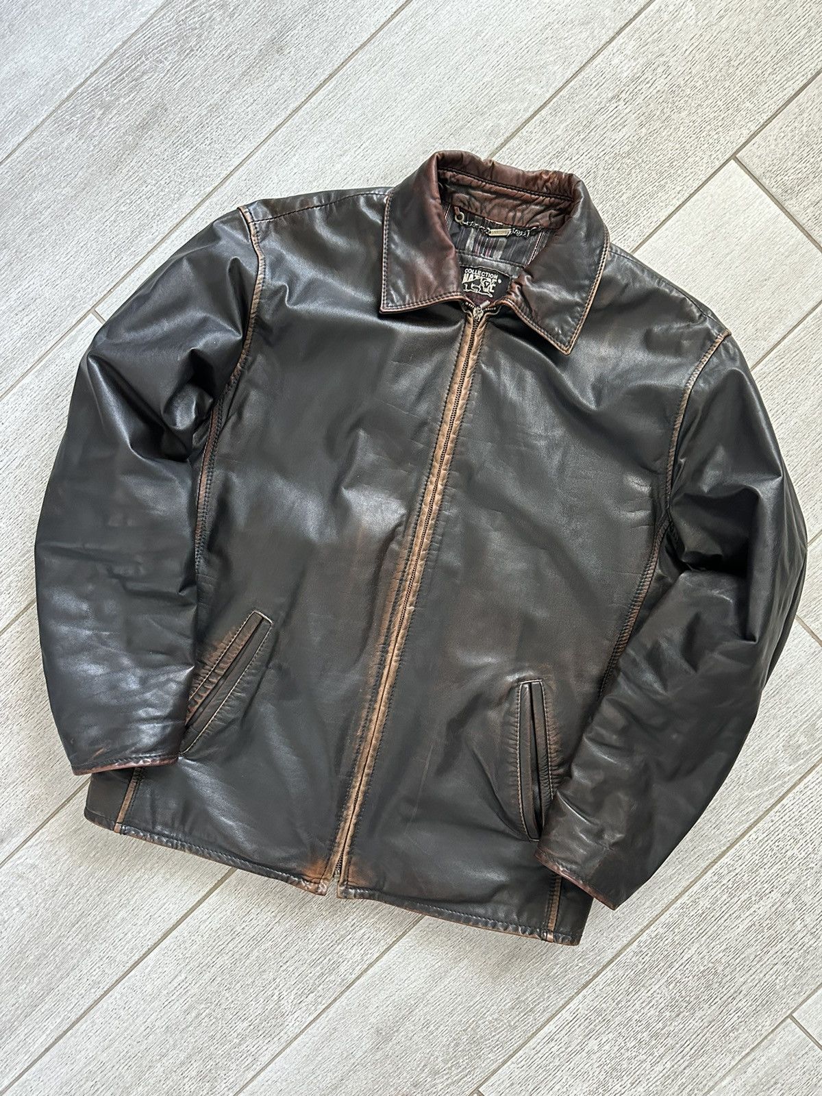 Other Vintage Y2K Classic Oversized Brown Washed Leather Jacket Size US XL / EU 56 / 4 - 2 Thumbnail