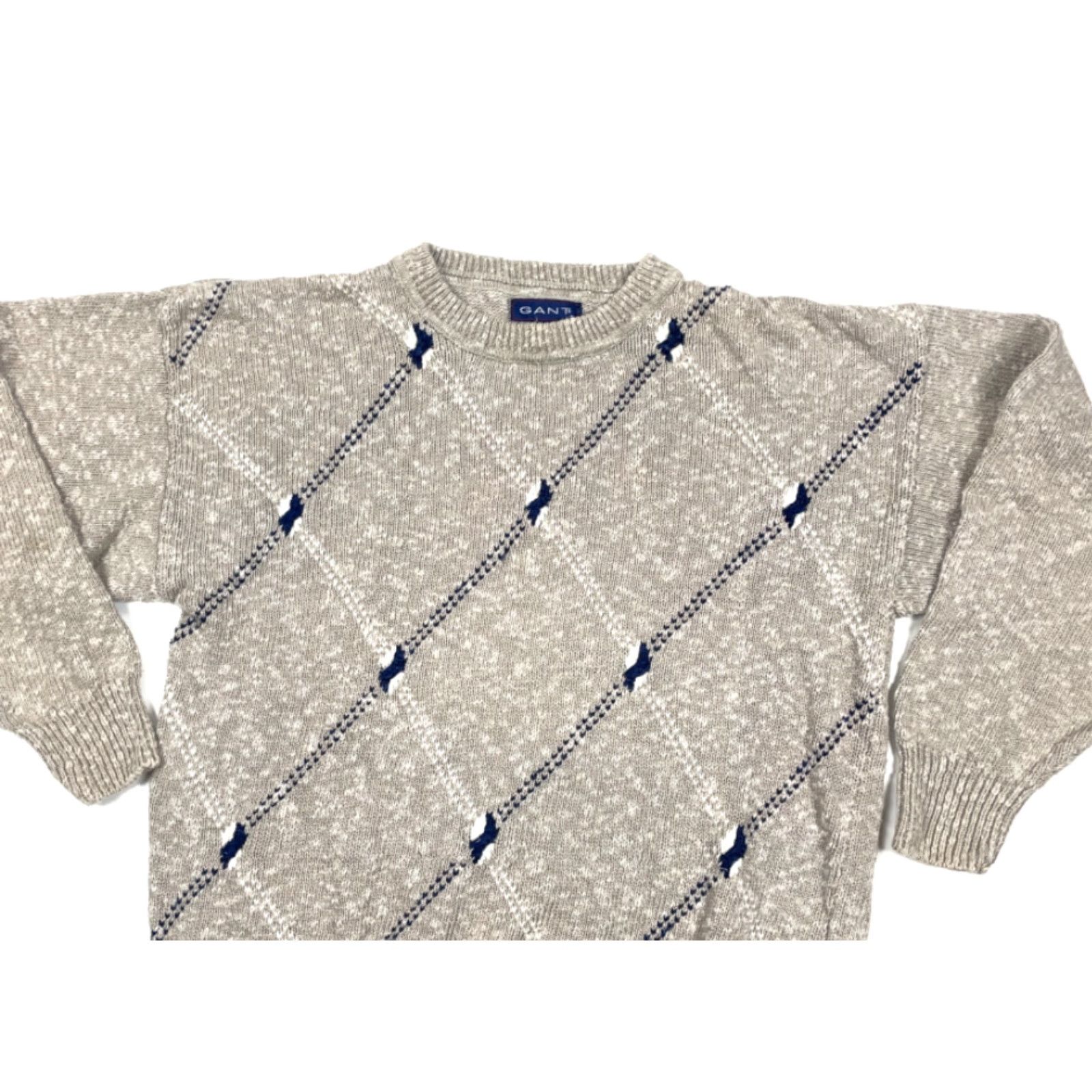 Gant VINTAGE GANT Sweater Diamond Knit Pattern Heavyweight Crew Neck Mens L Beige Knit 80s 90s Retro Tennis Classic Size US L / EU 52-54 / 3 - 3 Thumbnail