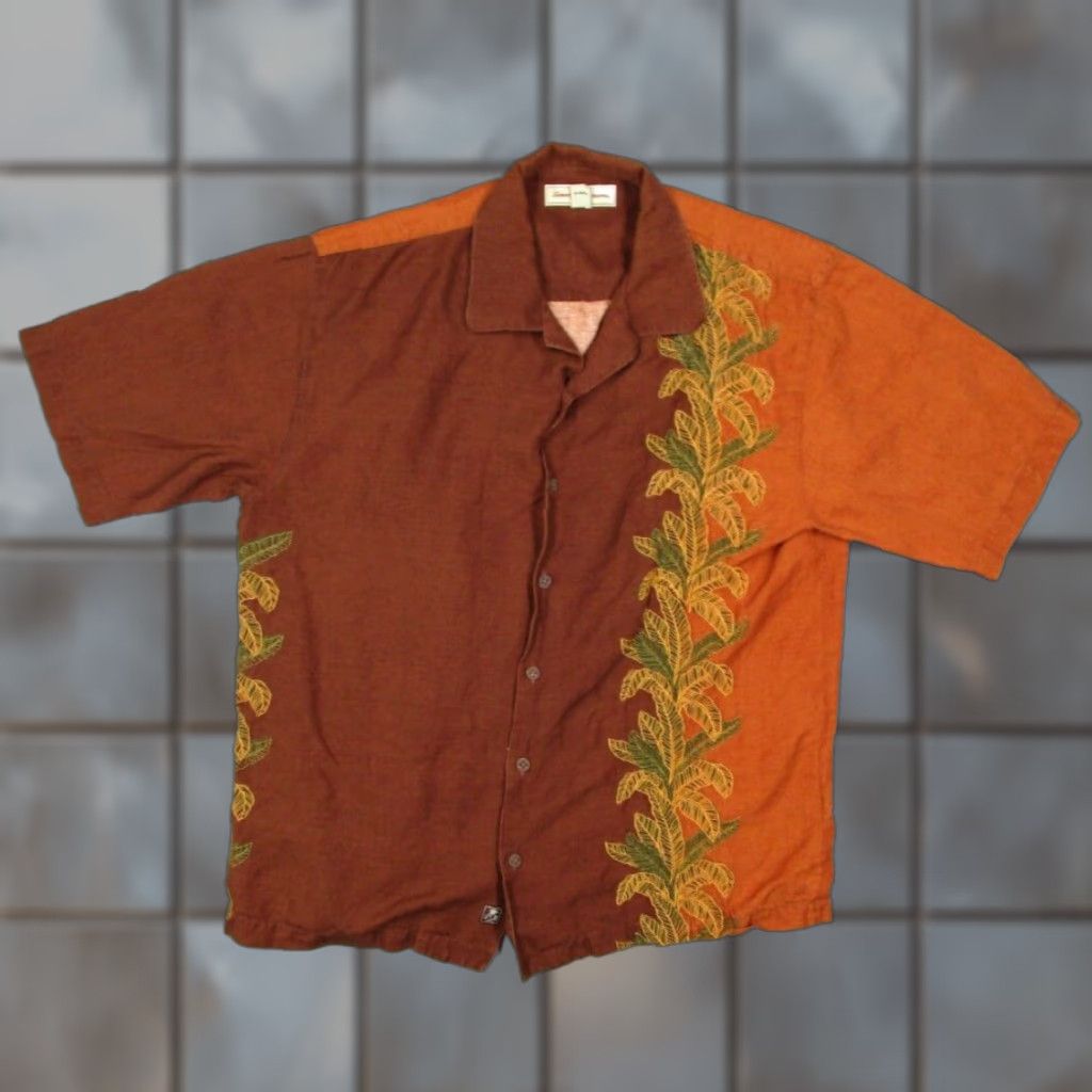 Tommy Bahama Tommy Bahama Shirt Mens Large Orange Palms Button-Up Silk Linen Hawaiian Tiki Shirt Size US L / EU 52-54 / 3 - 1 Thumbnail