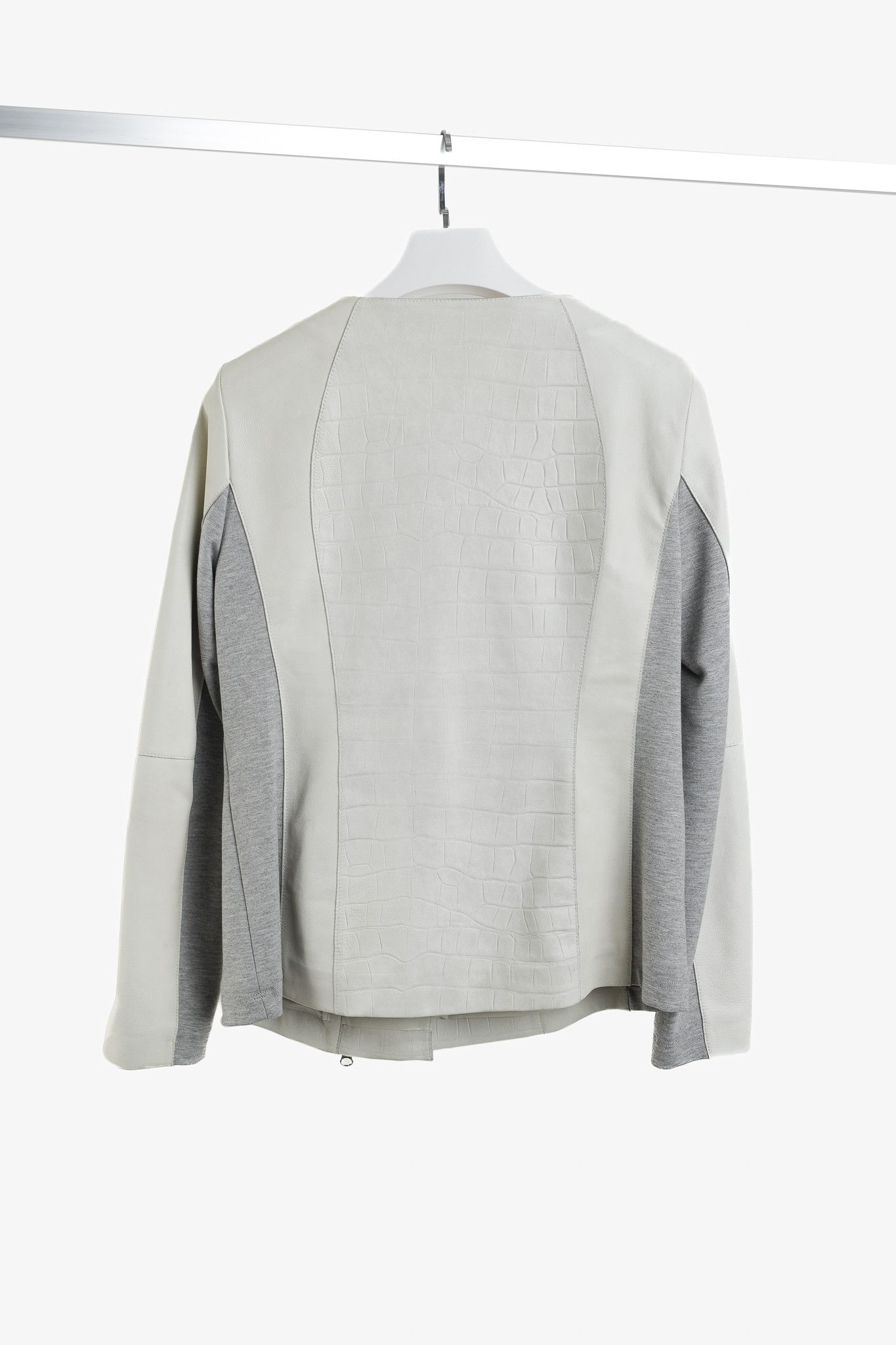 Escada Escada Lilly Off-White Croc-Embossed Leather Panelled Jacket Size L / US 10 / IT 46 - 2 Thumbnail
