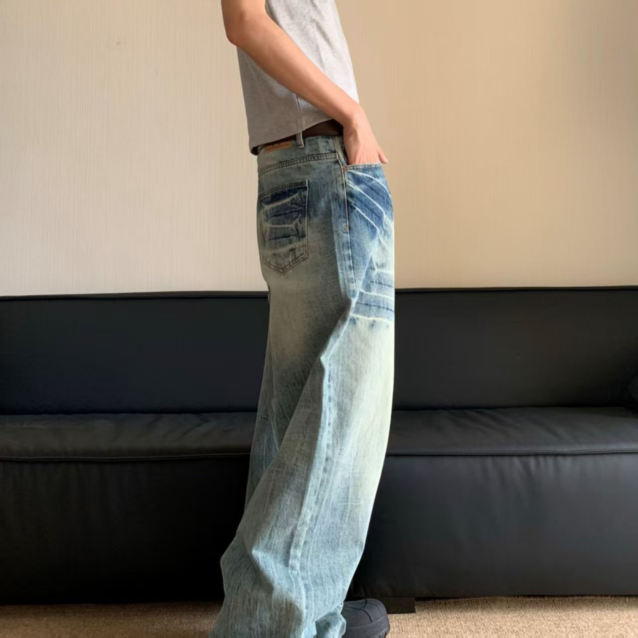 Japanese Brand × Vintage Street Washed Distressed Vintage Tie-Dye Straight Jeans Size US 32 / EU 48 - 2 Thumbnail