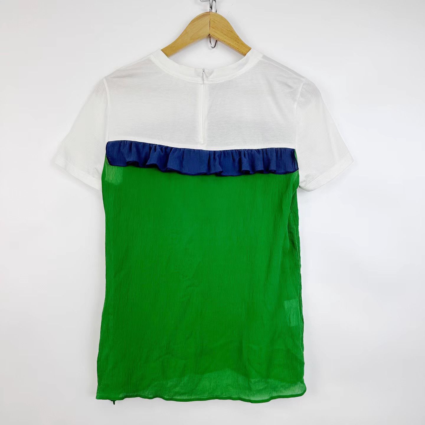 Prada Prada White & Green Panel Logo Silk Short Sleeve K12 Size US S / EU 44-46 / 1 - 2 Thumbnail