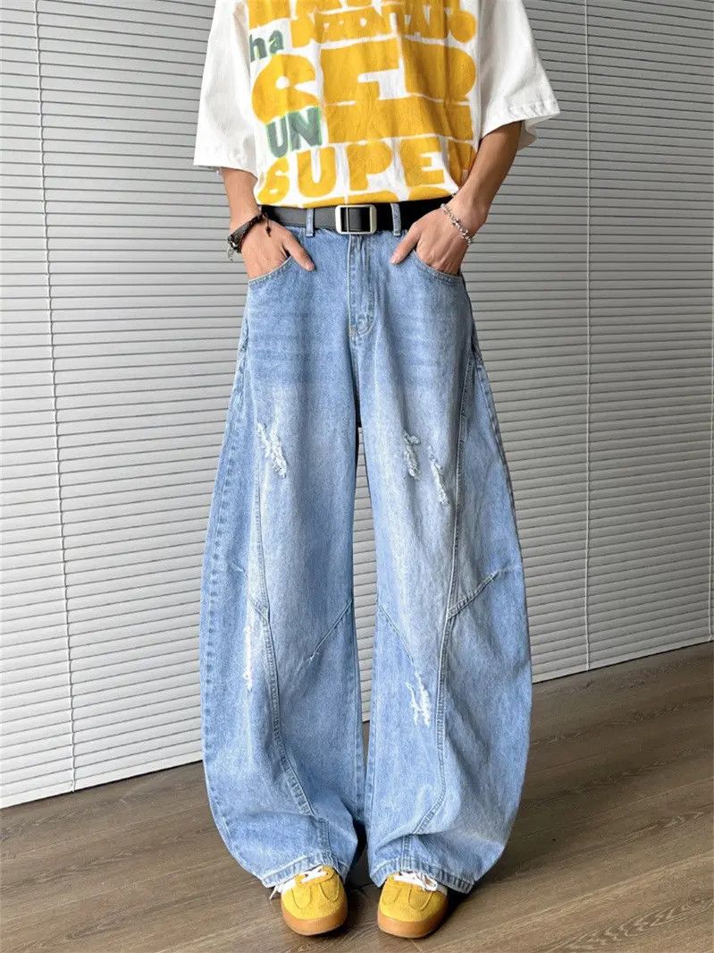 Japanese Brand Loose straight leg ripped wide leg jeans Size US 32 / EU 48 - 4 Thumbnail
