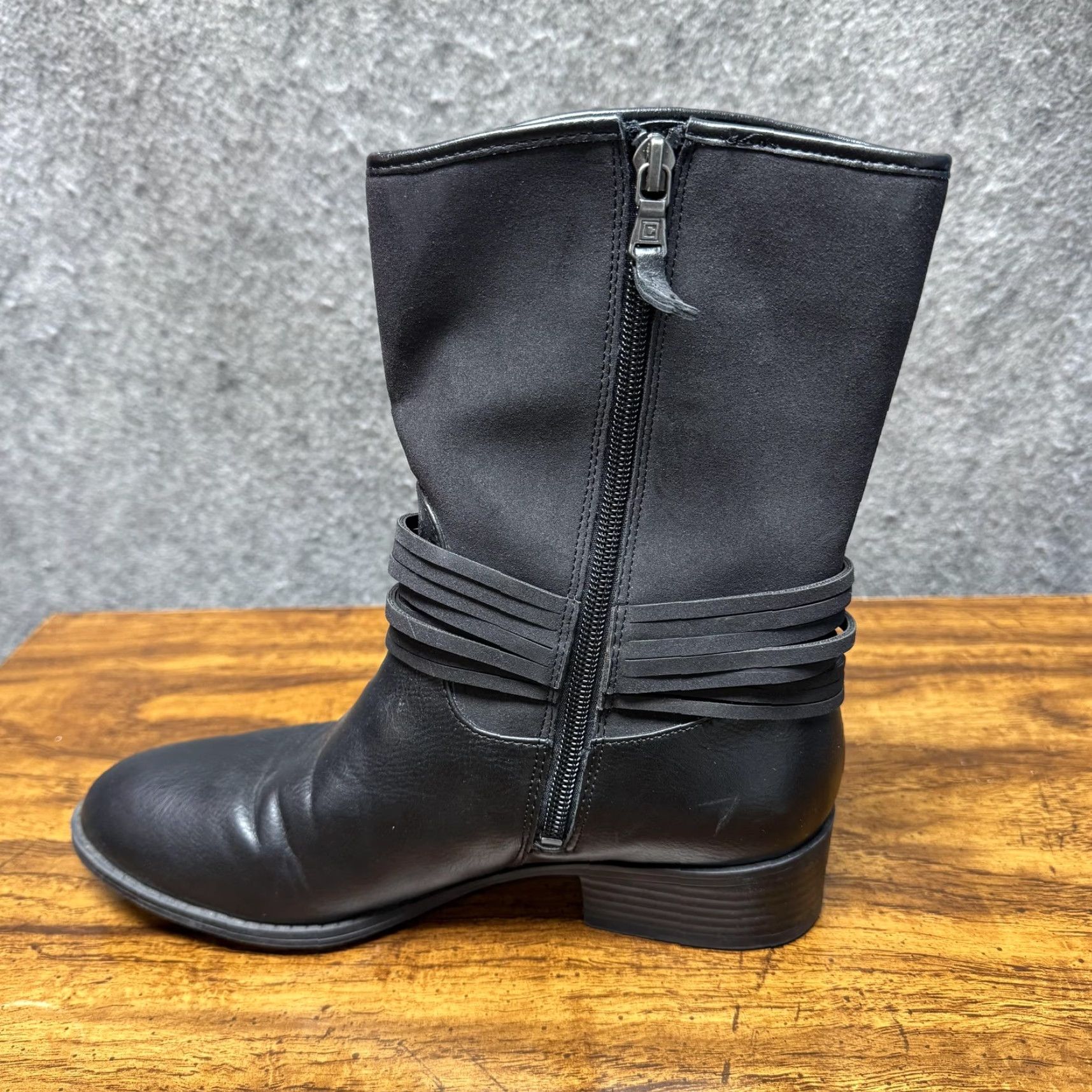 Chaps Chaps Gari Boots Womens 8 Black Mid Calf Riding Strap Buckle Zip Low Heel Size US 8 / IT 38 - 5 Thumbnail