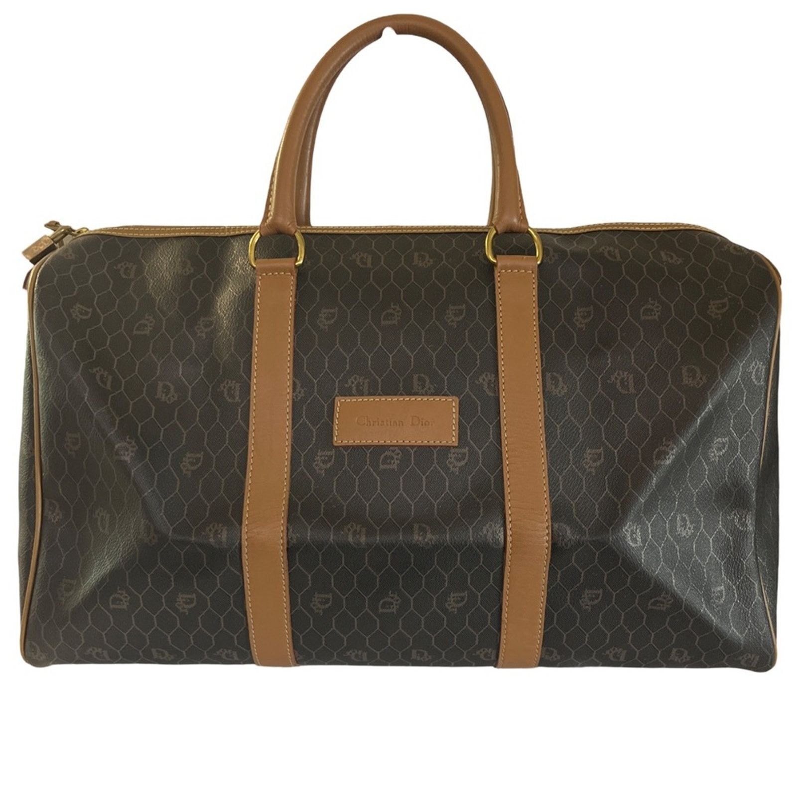 Dior Vintage Travel Duffel Bag Brown Honeycomb Monogram, Women's