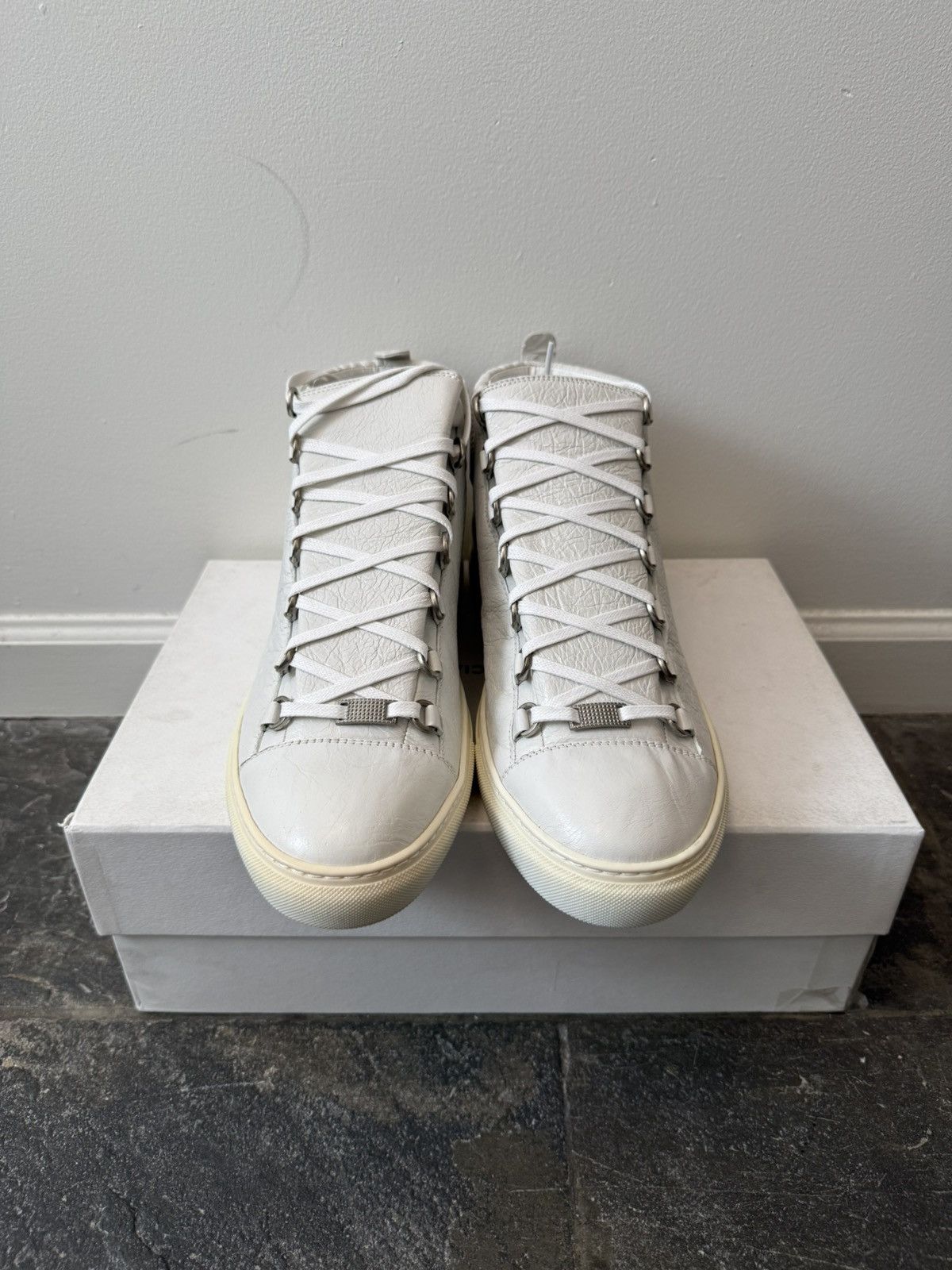 Balenciaga Balenciaga White Leather Arena Sneakers Size US 12 / EU 45 - 3 Thumbnail
