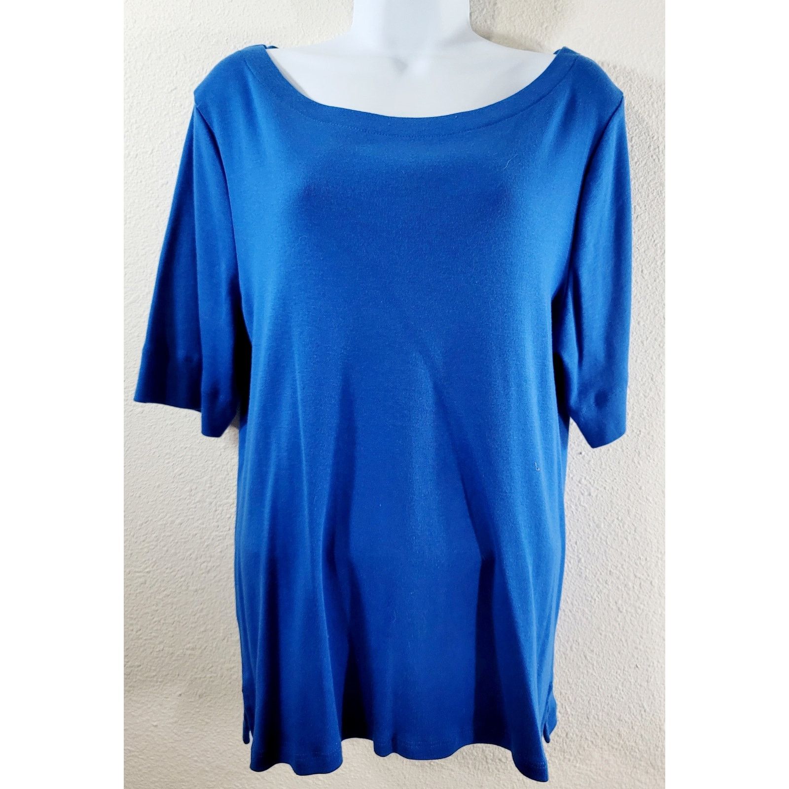 Chicos Chico's Blue Ultimate Tee Boat Collar Short Sleeve Top 2 L Size L / US 10 / IT 46 - 1 Thumbnail