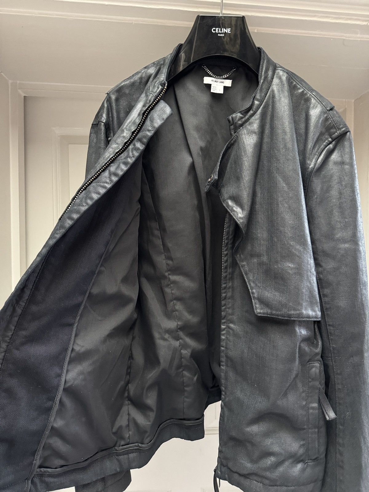 Helmut Lang Helmut Lang Waxed Cotton Black Asymmetrical Jacket Large Size US L / EU 52-54 / 3 - 13 Thumbnail