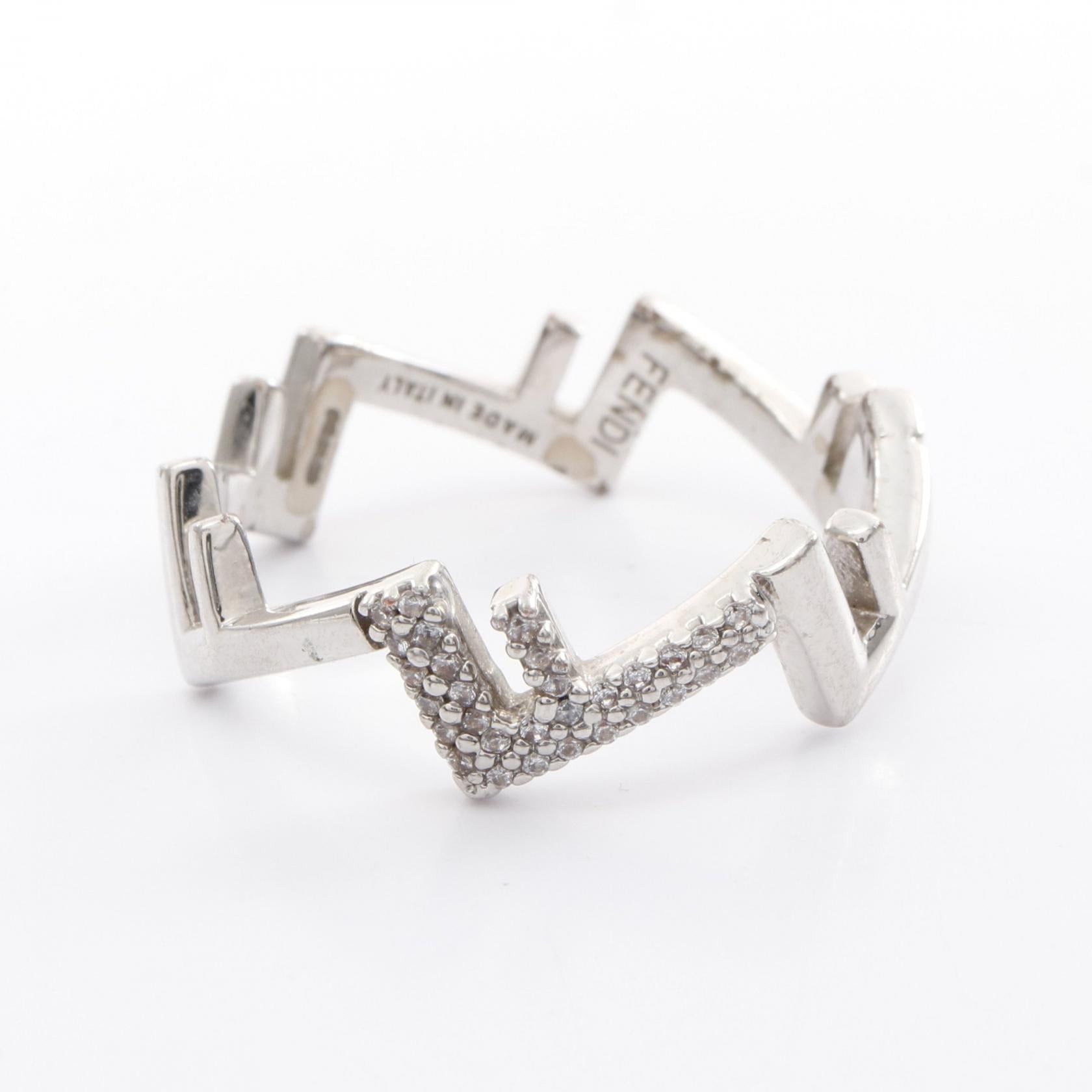 Fendi Fendi Five Rings Ring Rhinestone Silver Clear Size ONE SIZE - 1 Thumbnail