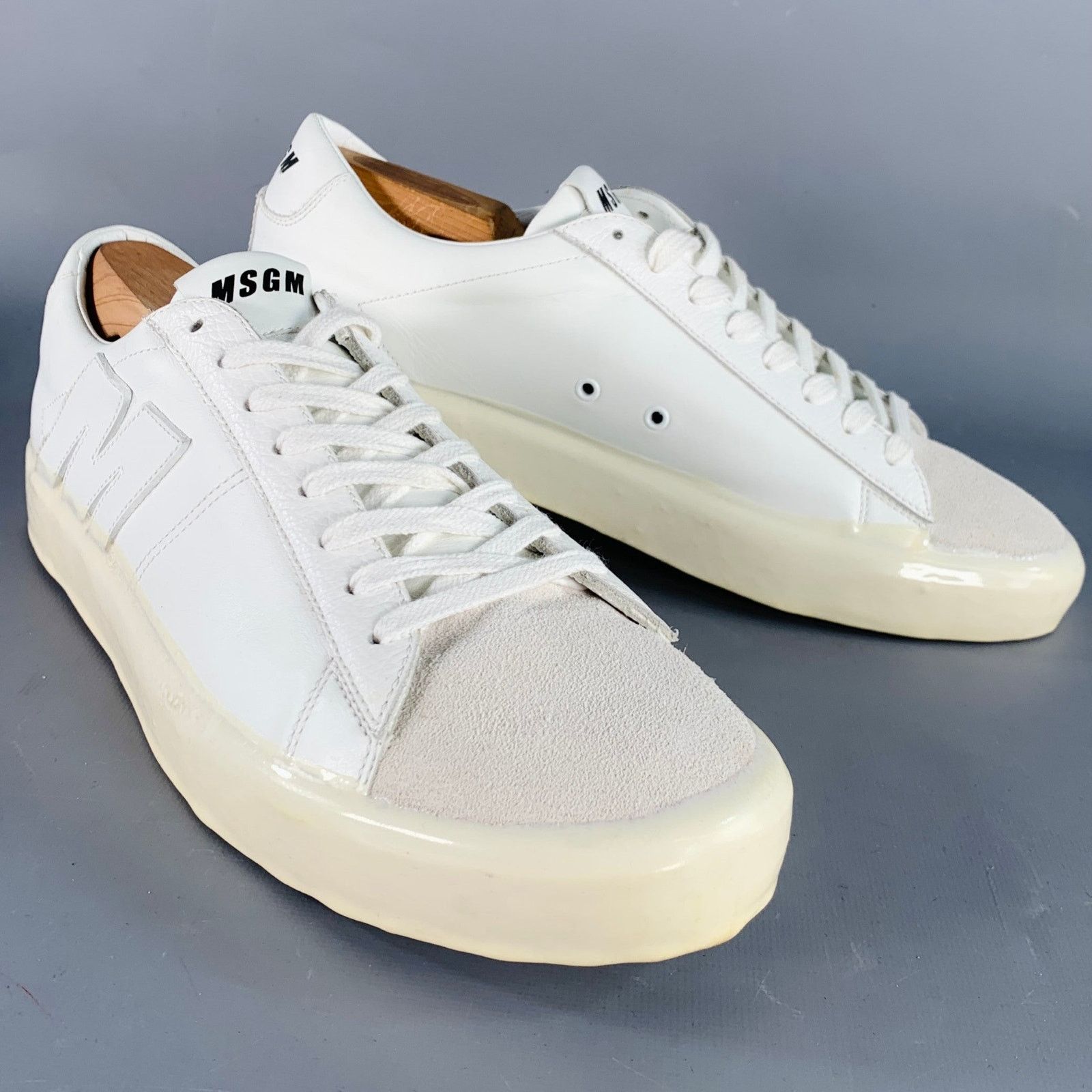 MSGM Size 8 White Leather Suede Trim Lace-Up Low Top Sneakers Size US 8 / EU 41 - 1 Thumbnail