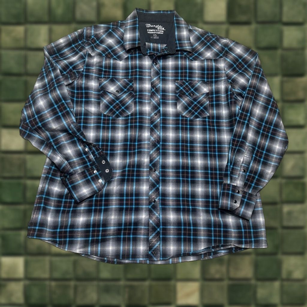 Wrangler Wrangler 20X Competition Pearl Snap Shirt Mens 2XL XXL Blue Plaid Size US XXL / EU 58 / 5 - 1 Thumbnail