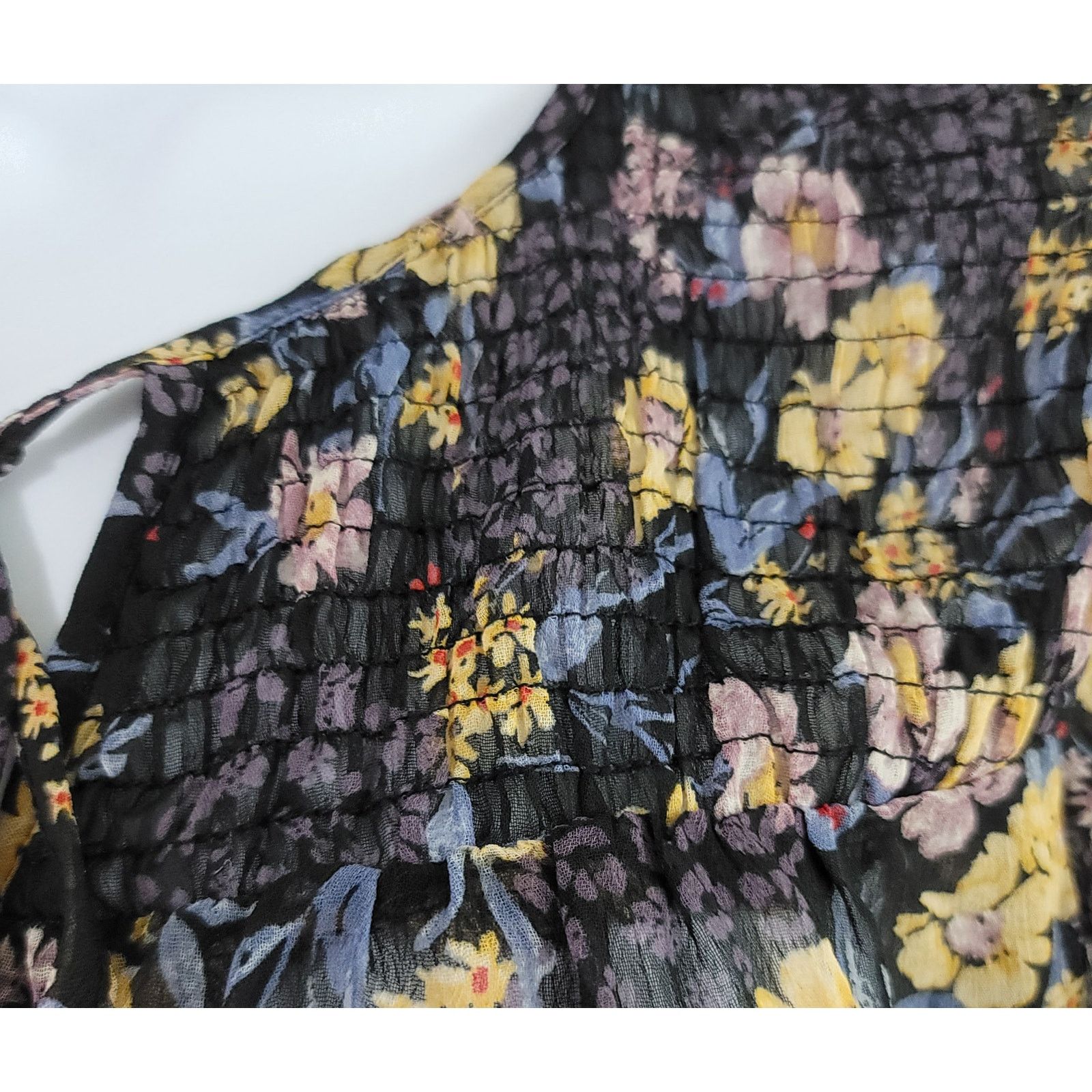 Other Knox Rose Black Floral Print Sheer Top Small Capped Sleeves Size S / US 4 / IT 40 - 5 Thumbnail