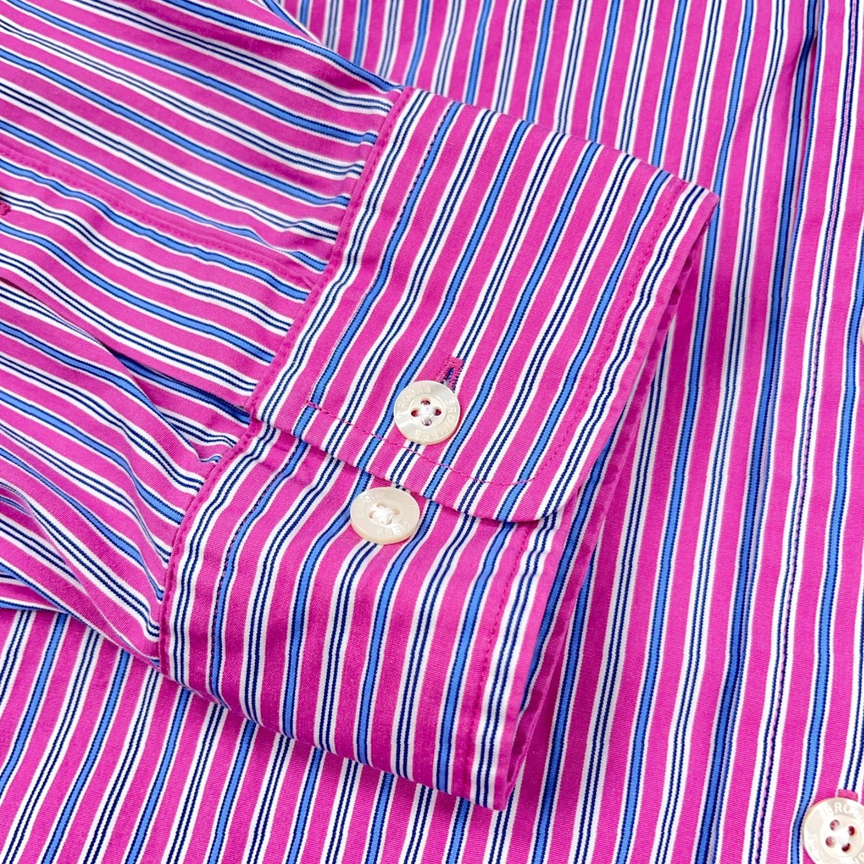 Brooks Brothers Brooks Brothers Shirt Men XL Pink Blue Striped Slim Fit Button-Up Dress Poplin Size 46R - 5 Thumbnail