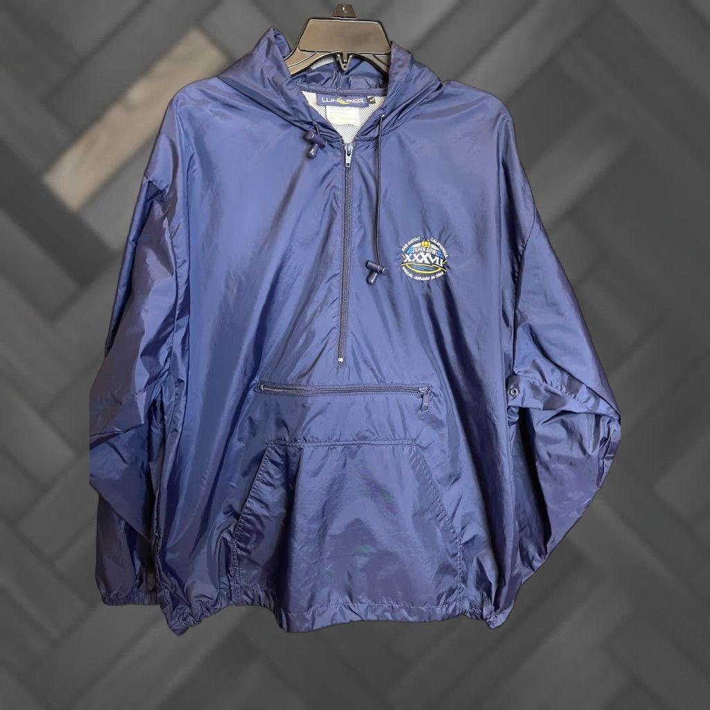 VINTAGE Luna Pier Jacket Men XL Blue Windbreaker Football 2003 Superbowl San Diego Oakland Vs Tampa Embroidered Logo Zipper