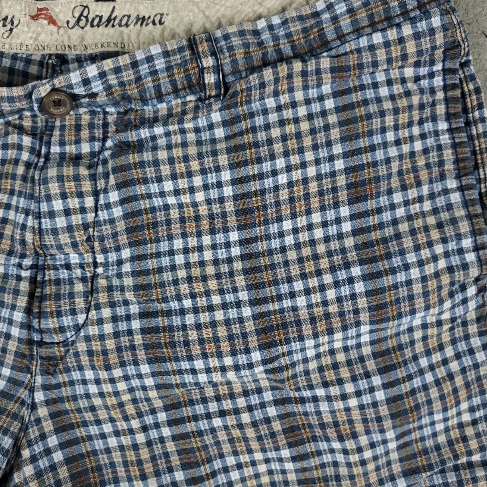 Tommy Bahama VINTAGE Tommy Bahama Shorts Mens Size 42 Linen Flat Front Chino Blue Plaid Casual Size US 42 / EU 58 - 3 Thumbnail