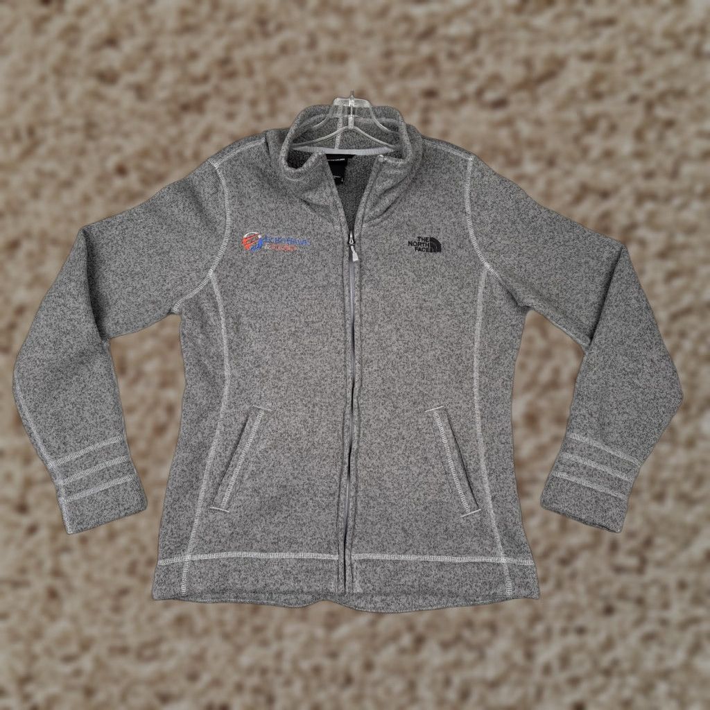 The North Face Fleece Jacket Womens L Gray Full Zip Heathered Knit Casual Activewear Jacket Womens Large Gray 90s?
