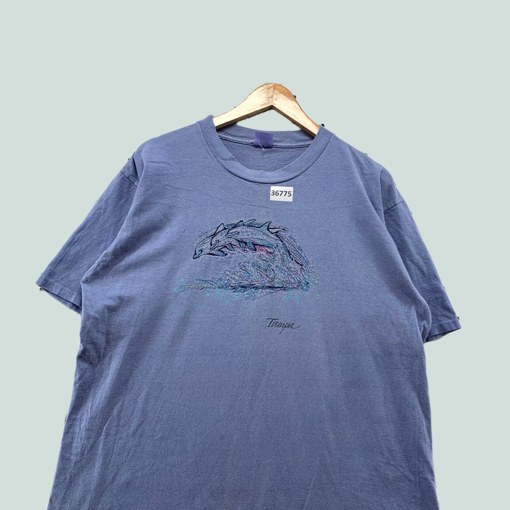 Vintage VTG 90s Tampa Dolphin Shirt Mens Large Blue Embroidered USA 23x28 Eingle Stitch Shirt Size US L / EU 52-54 / 3 - 1 Thumbnail
