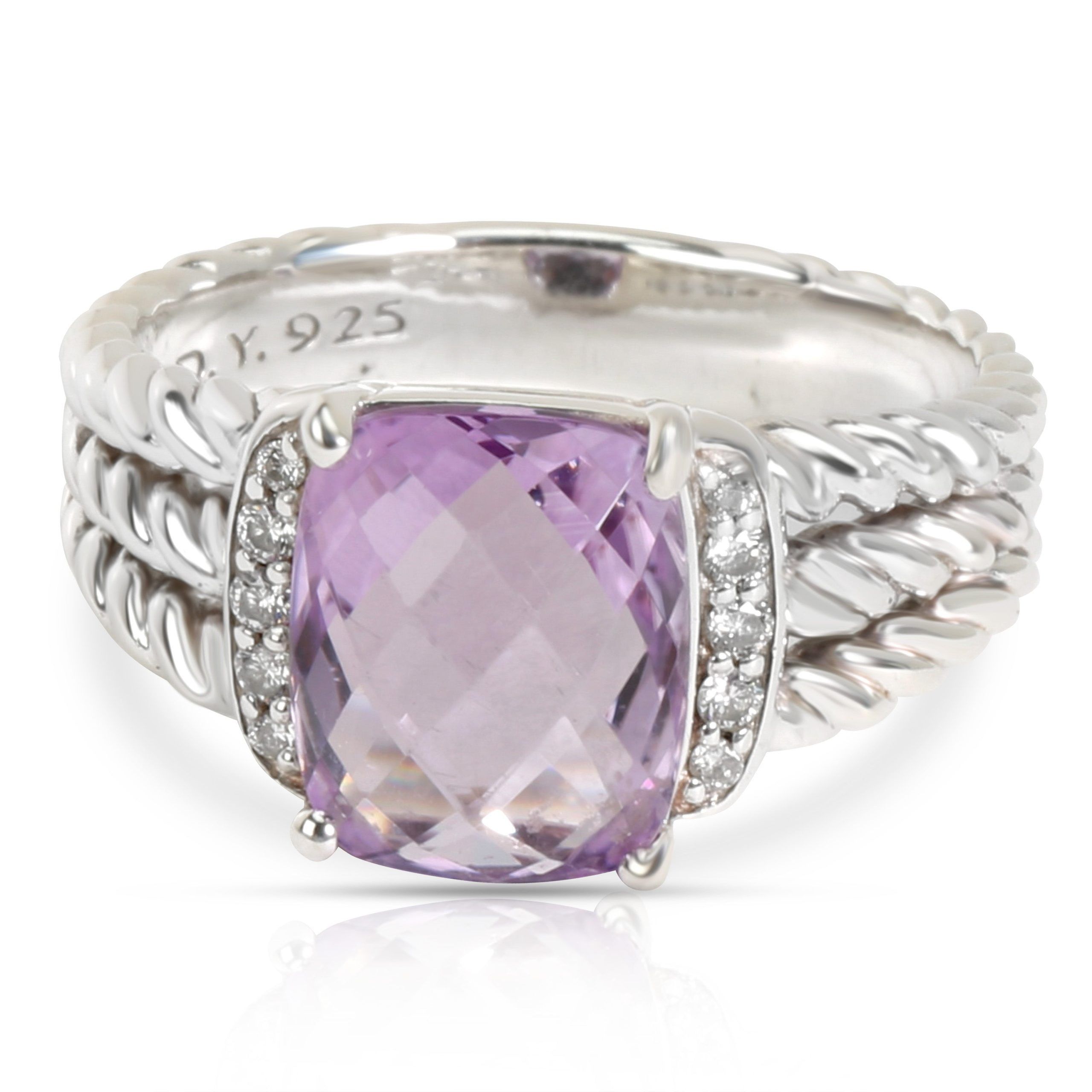 David Yurman Albion Ring with Amethyst Diamond in Sterling Silver 0.08 CTW