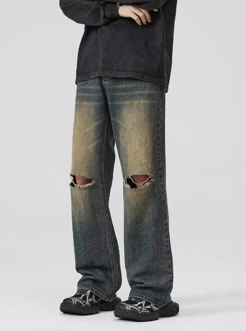 Japanese Brand × Jean Men's loose American retro distressed ripped baggy jeans Size US 32 / EU 48 - 2 Thumbnail