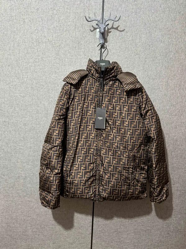 Fendi Fendi Brown Logo Print Men's Puffer Jacket 0089 Size US L / EU 52-54 / 3 - 1 Thumbnail
