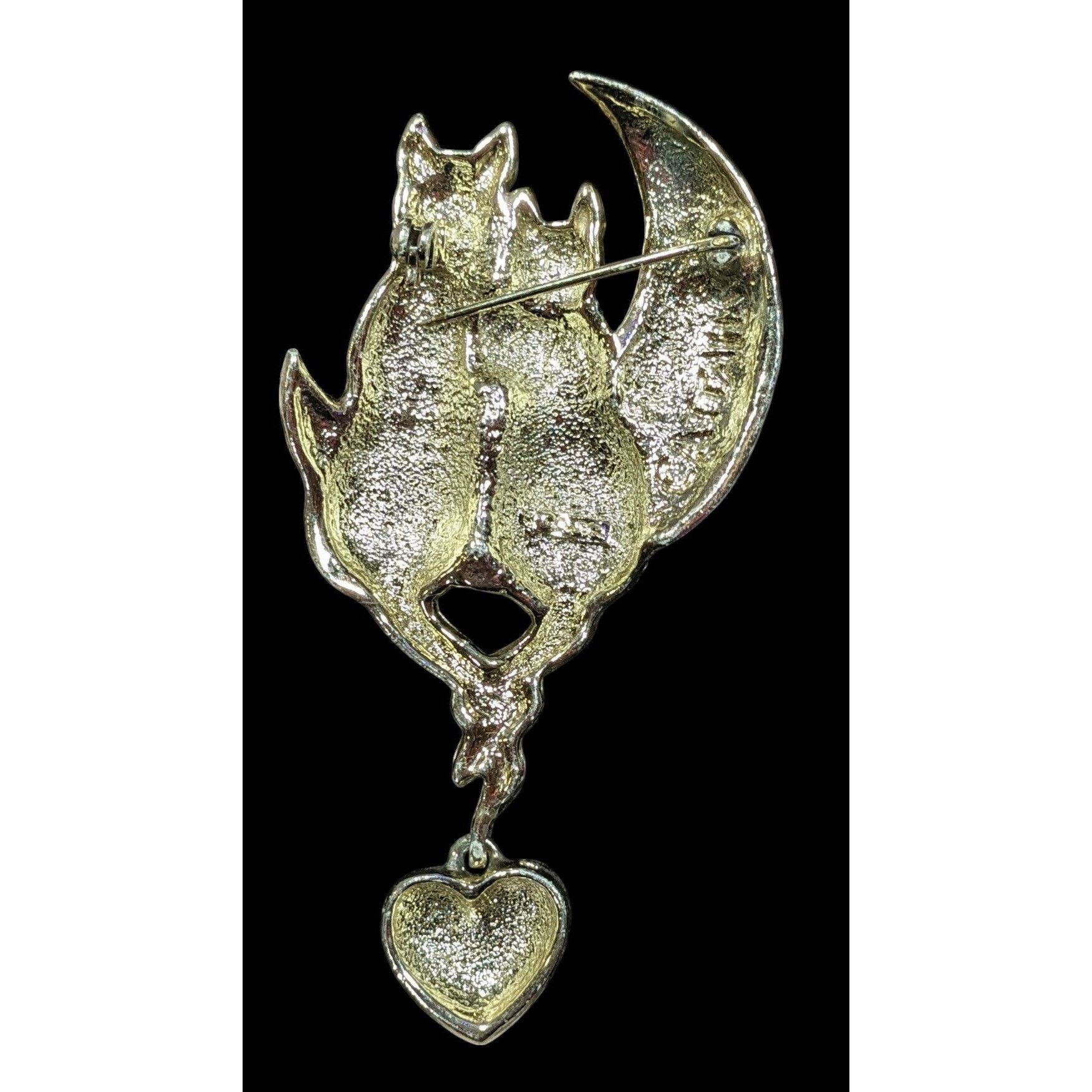 Other Vintage AJC Cattails Cats On the Moon Holding Tails Brooch Size ONE SIZE - 2 Thumbnail