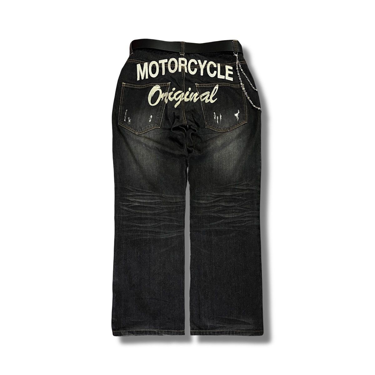 Japanese Brand Nylaus Japanese Motorcycle Dark Wash Distressed Biker Denim Size US 33 - 1 Thumbnail