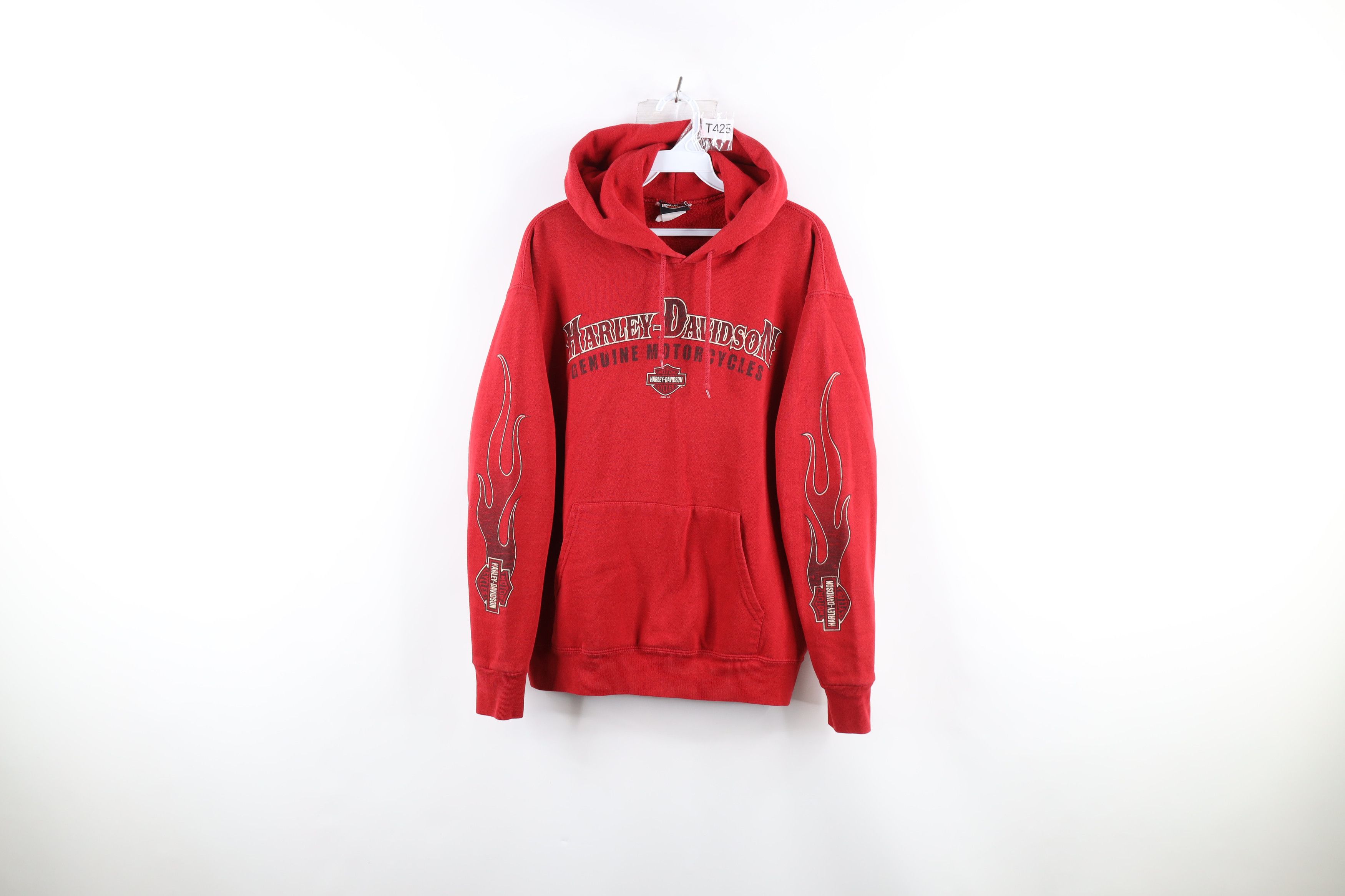 image of Y2K Harley Davidson Fire Flames Hoodie Sweatshirt in Red, Men's (Size Large)