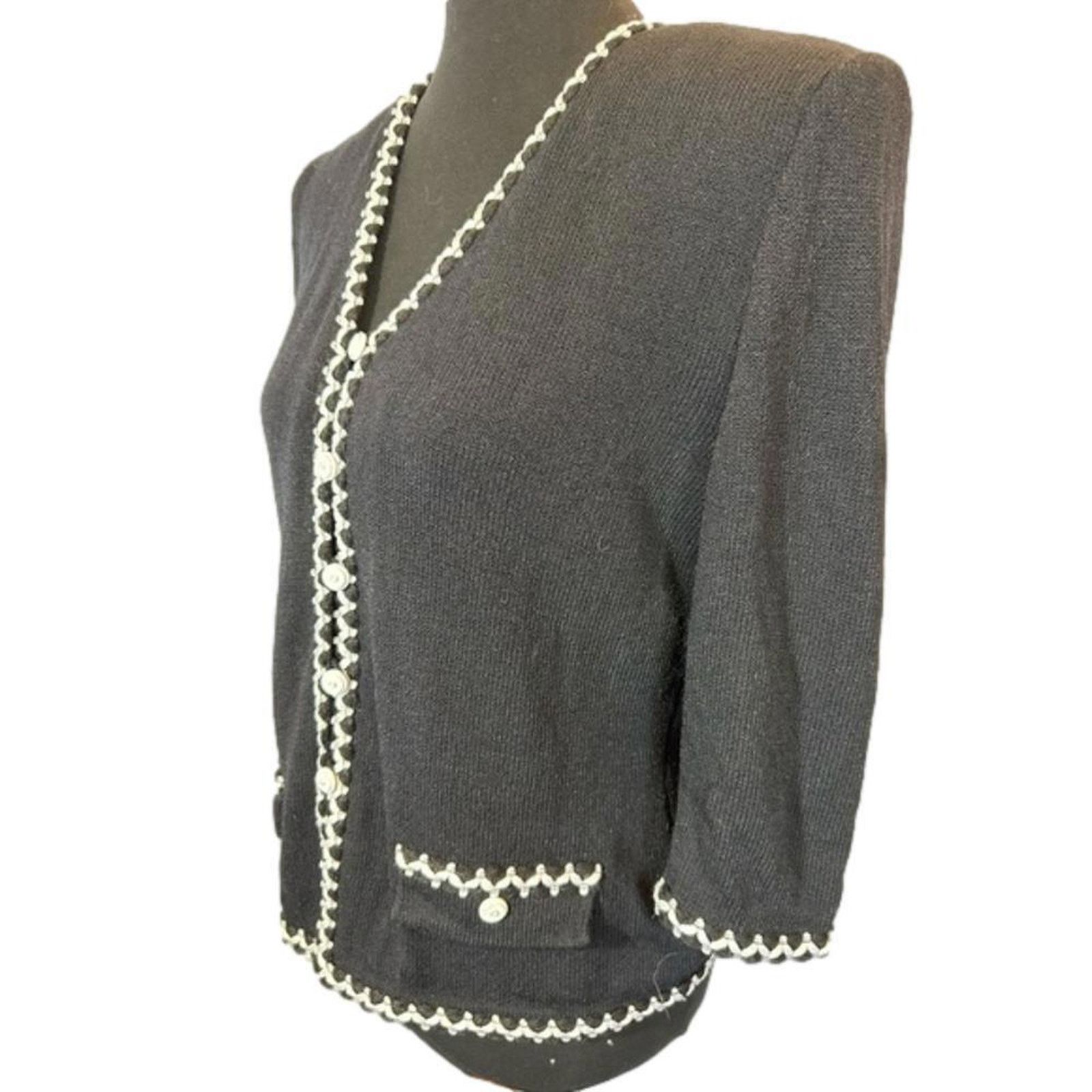 St. John St John Marie Gray Black Knit Cardigan with Contrast Trim Size M / US 6-8 / IT 42-44 - 2 Thumbnail