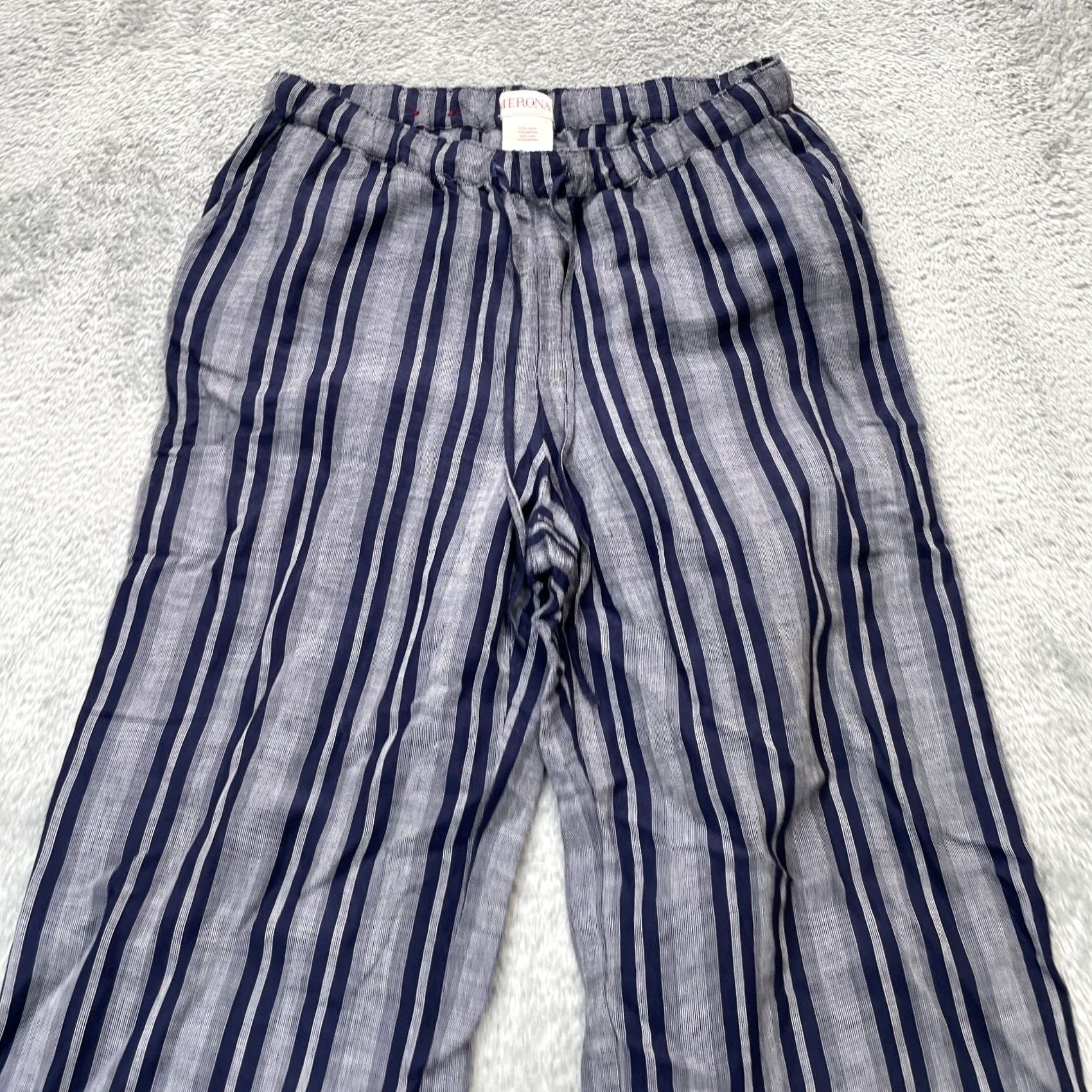 Merona Merona Pants Womens Small Gray Pinstripe Linen Wide-Leg Elastic Waist Drawstring Shorts Size 28" / US 6 / IT 42 - 4 Thumbnail