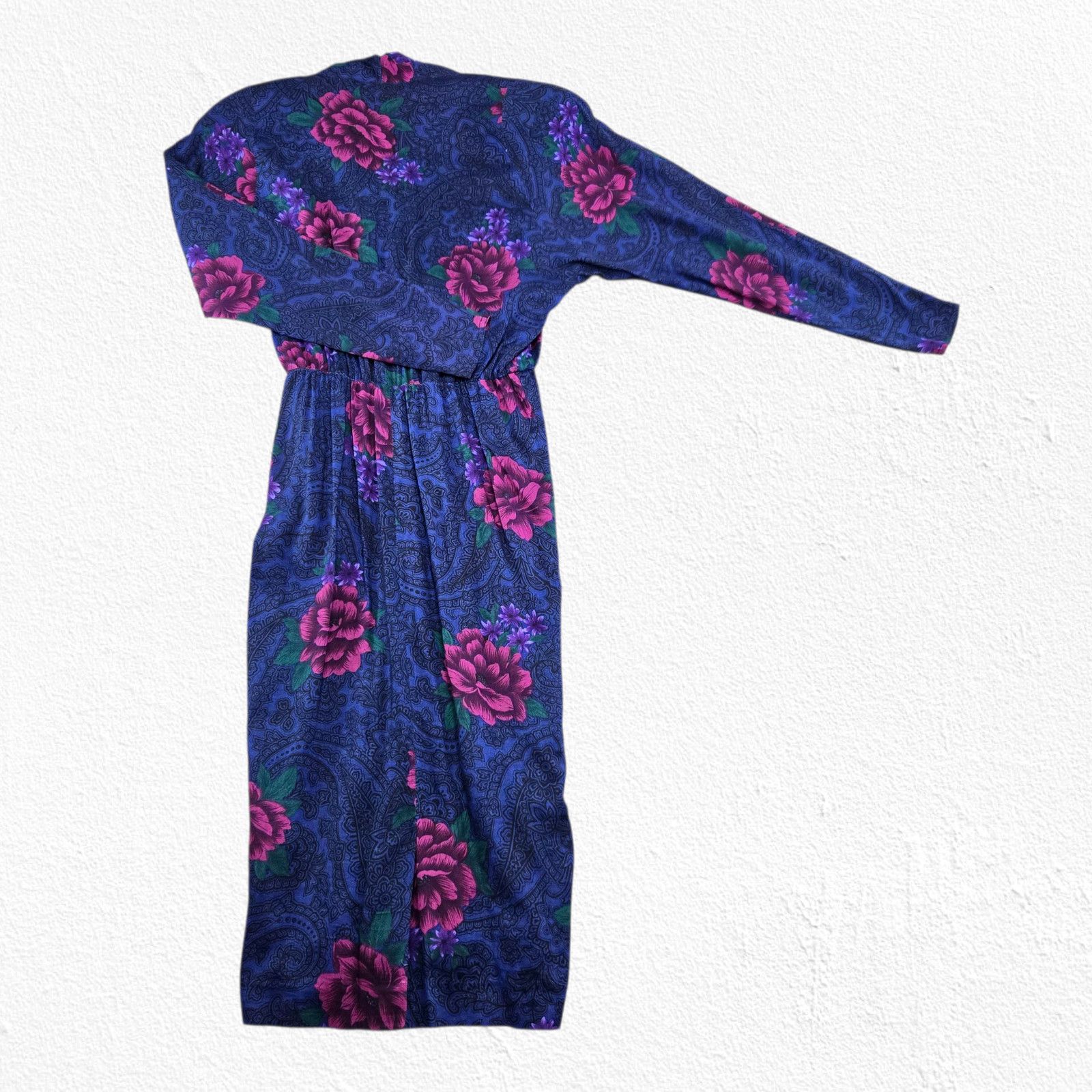 Vintage Vintage Blue Purple Floral Paisley Rayon Midi Dress Size 10 Size L / US 10 / IT 46 - 10 Thumbnail