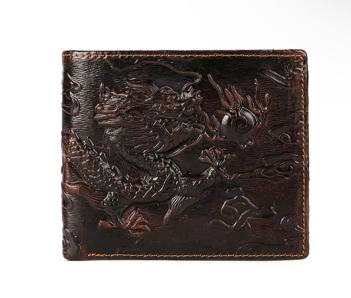 Vintage High Quality Leather Short Wallet 3D Dragon Card Wallet Size ONE SIZE - 1 Thumbnail