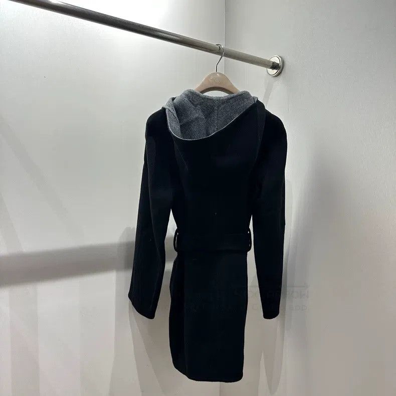 Hermes Hermes Black and Grey Belted Cashmere Hooded Coat Size XXS / US 00 / IT 34 - 2 Thumbnail