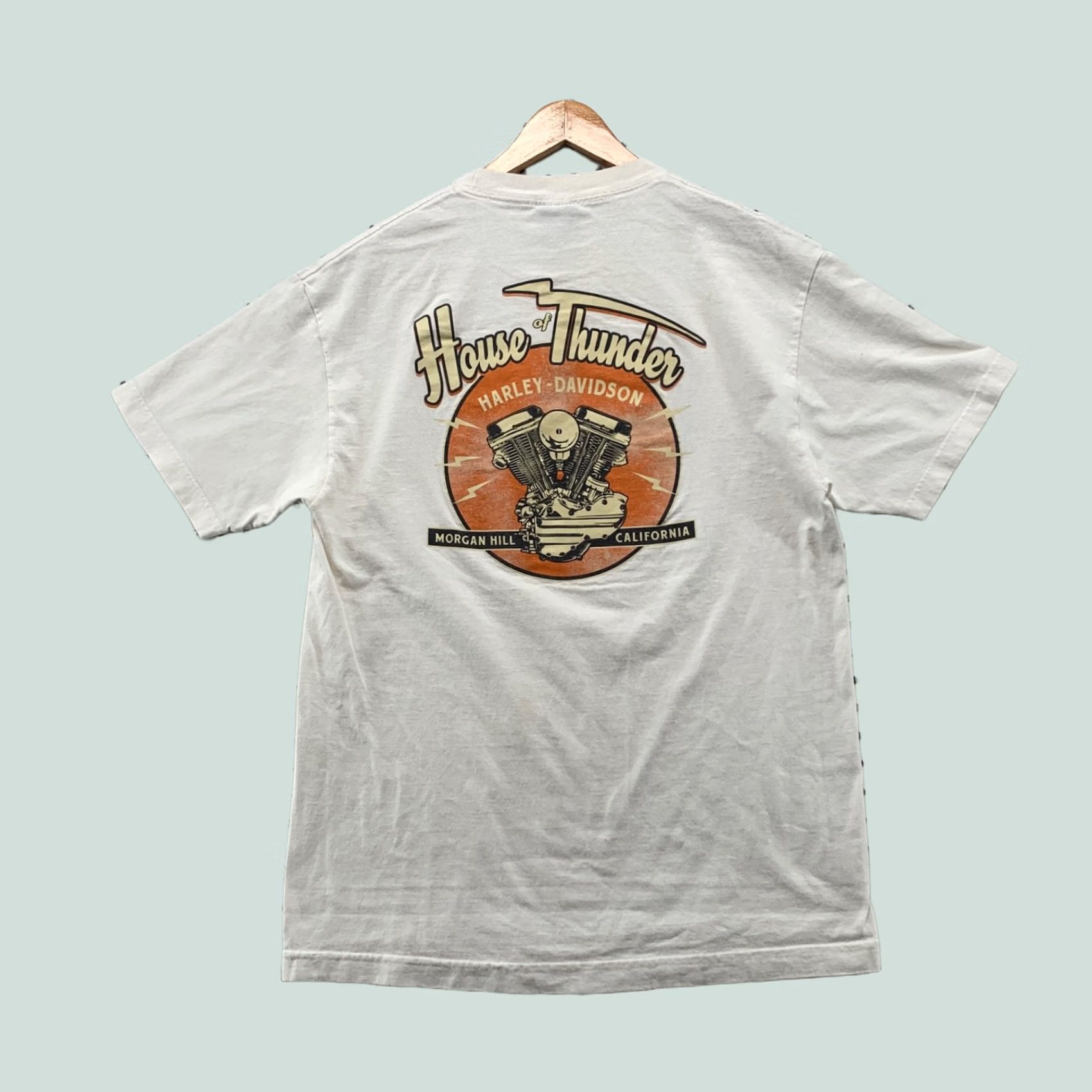Harley Davidson VINTAGE Harley Davidson Shirt Mens Large White USA Flag Engine Graphic Size US L / EU 52-54 / 3 - 1 Thumbnail