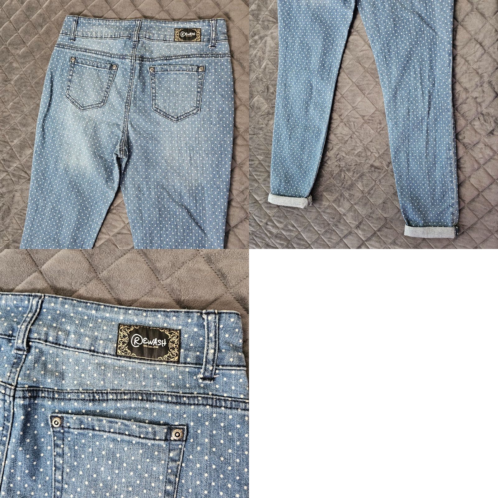 Vintage Rewash Jeans Women 12 Blue Polka Dot 5-Pocket Mid Rise Straight Denim Size 34" / US 12 / IT 48 - 8 Thumbnail
