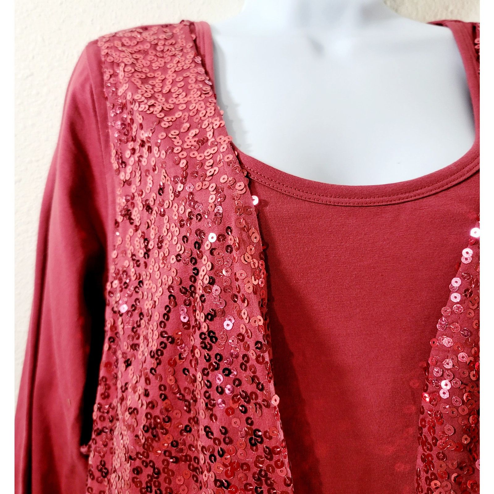Other Denim 24/7 Red Brownish 2 In 1 Sequin Round Neck Top 1X Soft Size XXL / US 16-18 / IT 52-54 - 5 Thumbnail