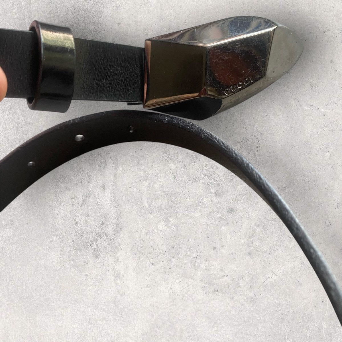 Gucci Gucci Geometric Rock Shape Blk Patent Leather Belt Size ONE SIZE - 6 Thumbnail