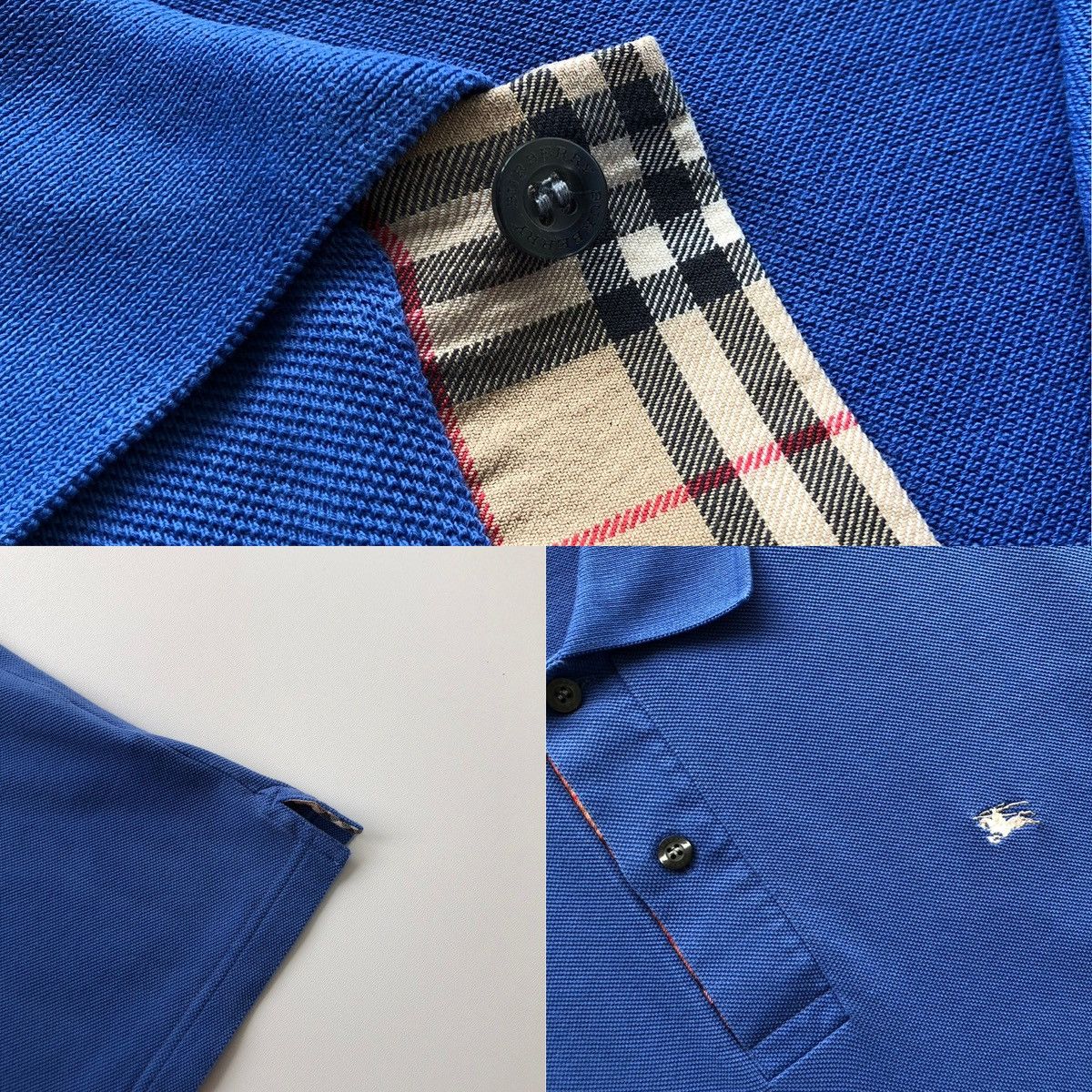 Burberry Burberry London Nova Check Cotton Pique Polo Shirt Blue Size US L / EU 52-54 / 3 - 6 Thumbnail