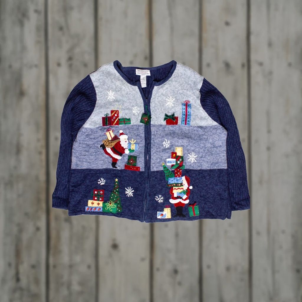 Vintage Vintage Tiara International Santa Delivering Presents Zip Up Ugly Christmas Sweater Women 2X Blue 2000s Cardigan Christmas Men/Women Size ONE SIZE - 1 Thumbnail