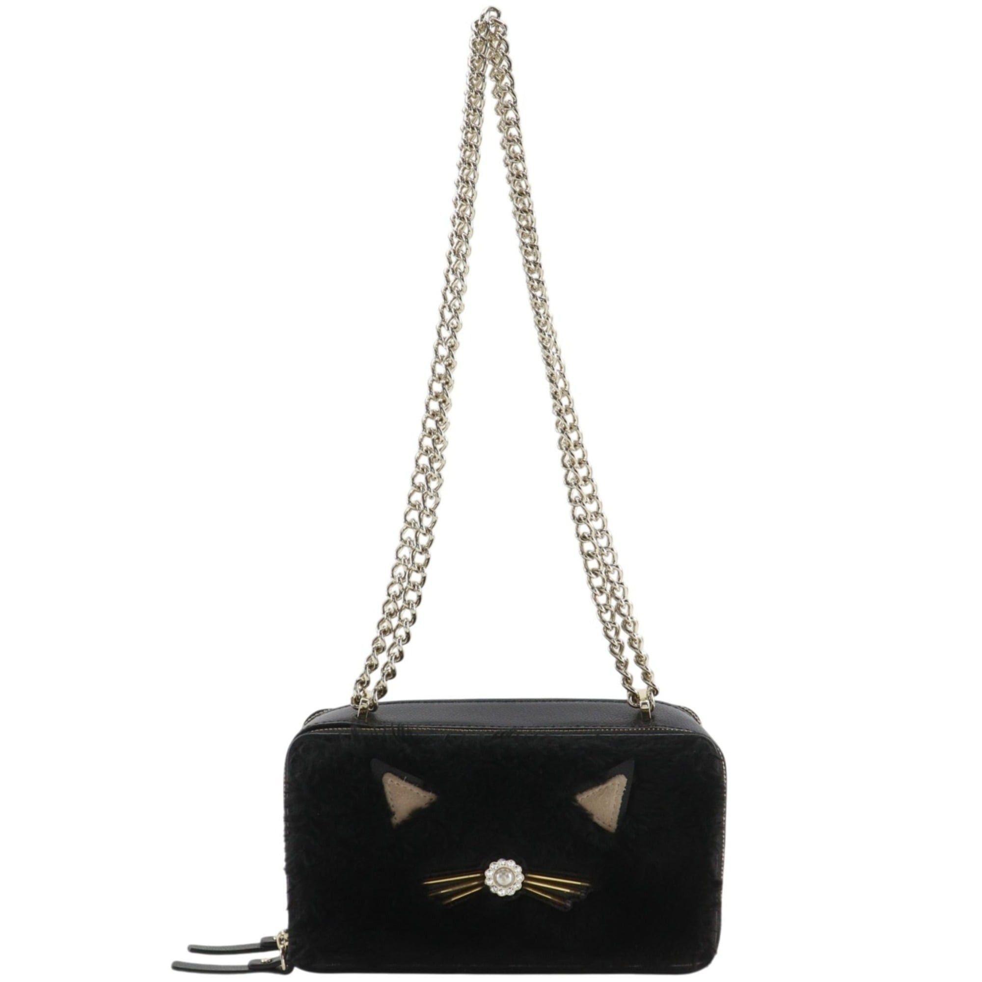 Kate Spade Kate Spade Cat Chain Shoulder Bag - Leather & Faux Fur, Black, Crossbody, Bag, Zipper Closure, Women's Size ONE SIZE - 1 Thumbnail