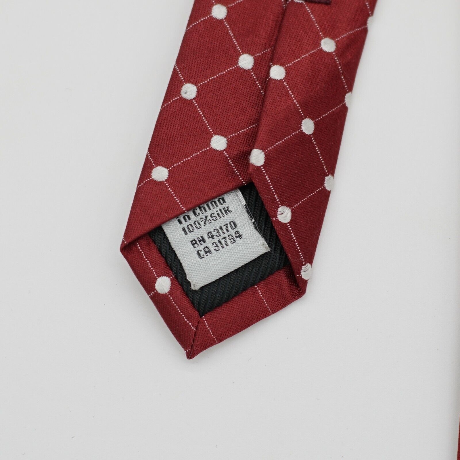 Vintage Geoffrey Beene Red Woven Polka Dot Check Silk Tie Size ONE SIZE - 4 Thumbnail