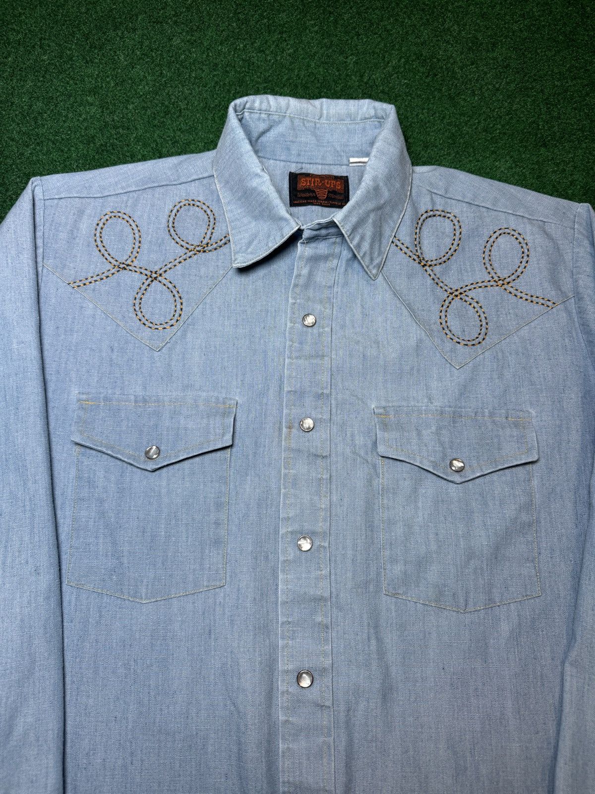 Vintage × Wrangler Vtg 90s Stir Ups Western Pearl Snap Button Cowboy Shirt Size US L / EU 52-54 / 3 - 2 Thumbnail