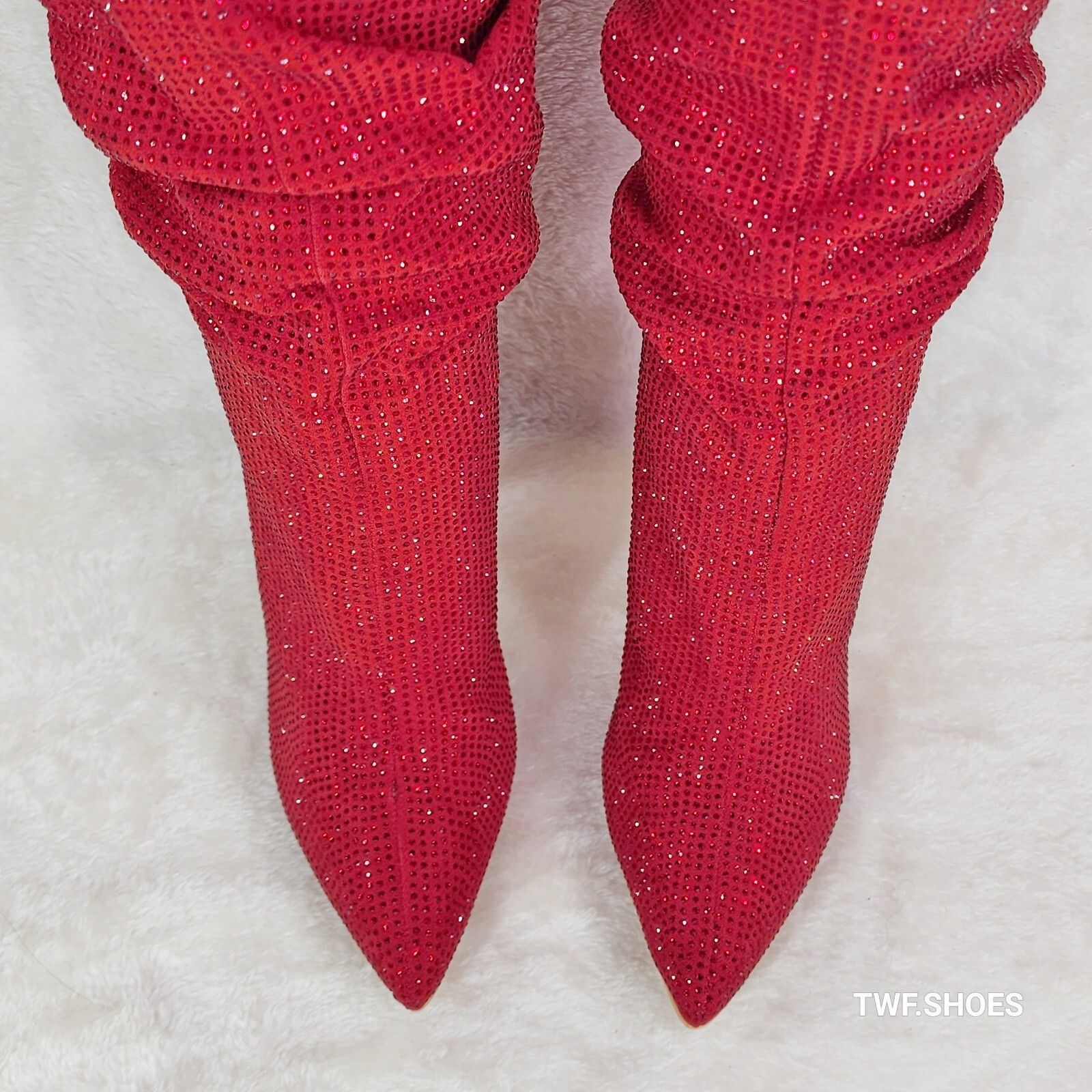 Other Resolve Sparkling Red Rhinestone High Heel Slouch Calf Boots Size US 7 / IT 37 - 5 Thumbnail