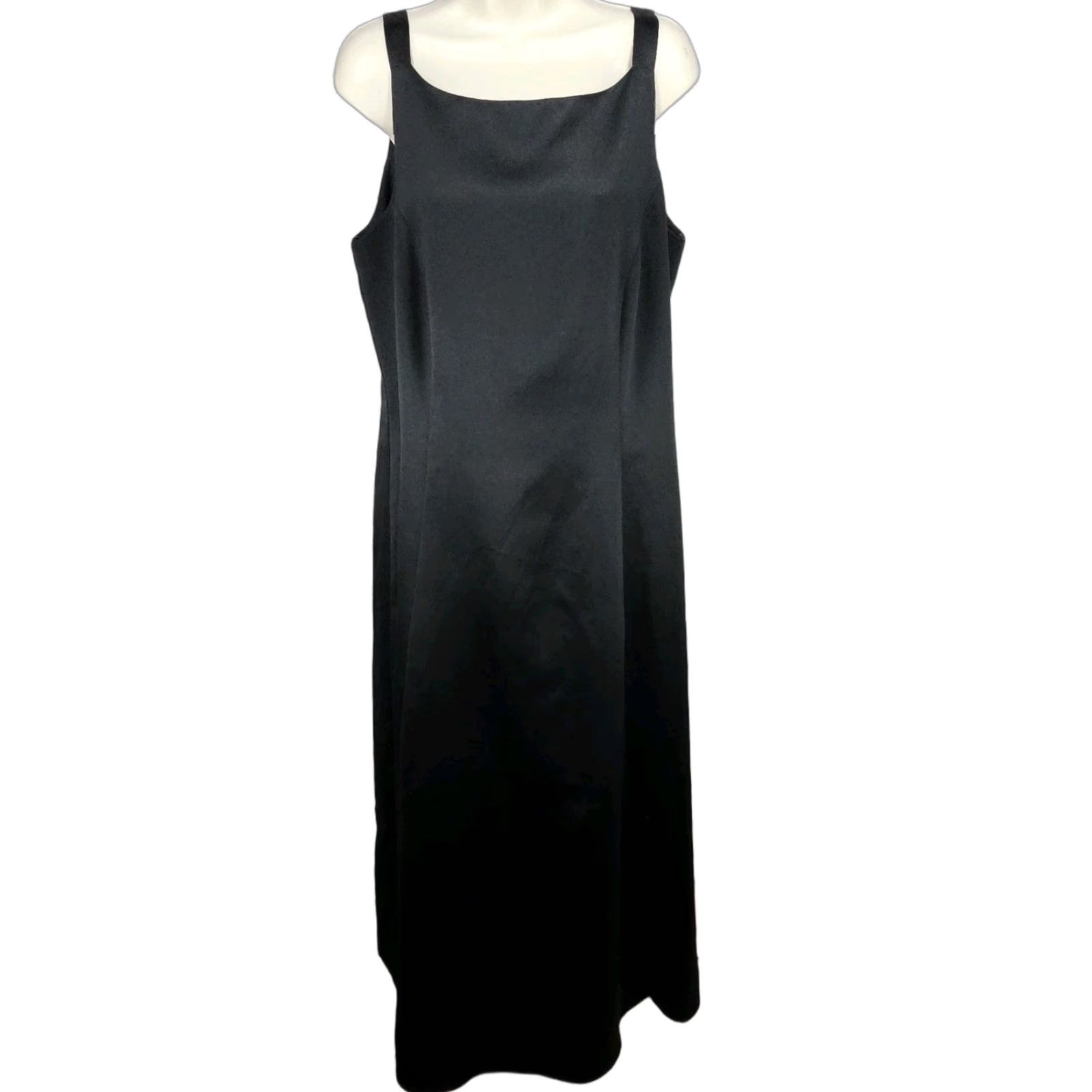Vintage VTG Betsy & Adam Black Satin Strappy Lined Classic Sheath Maxi Dress  USA 16W | Grailed