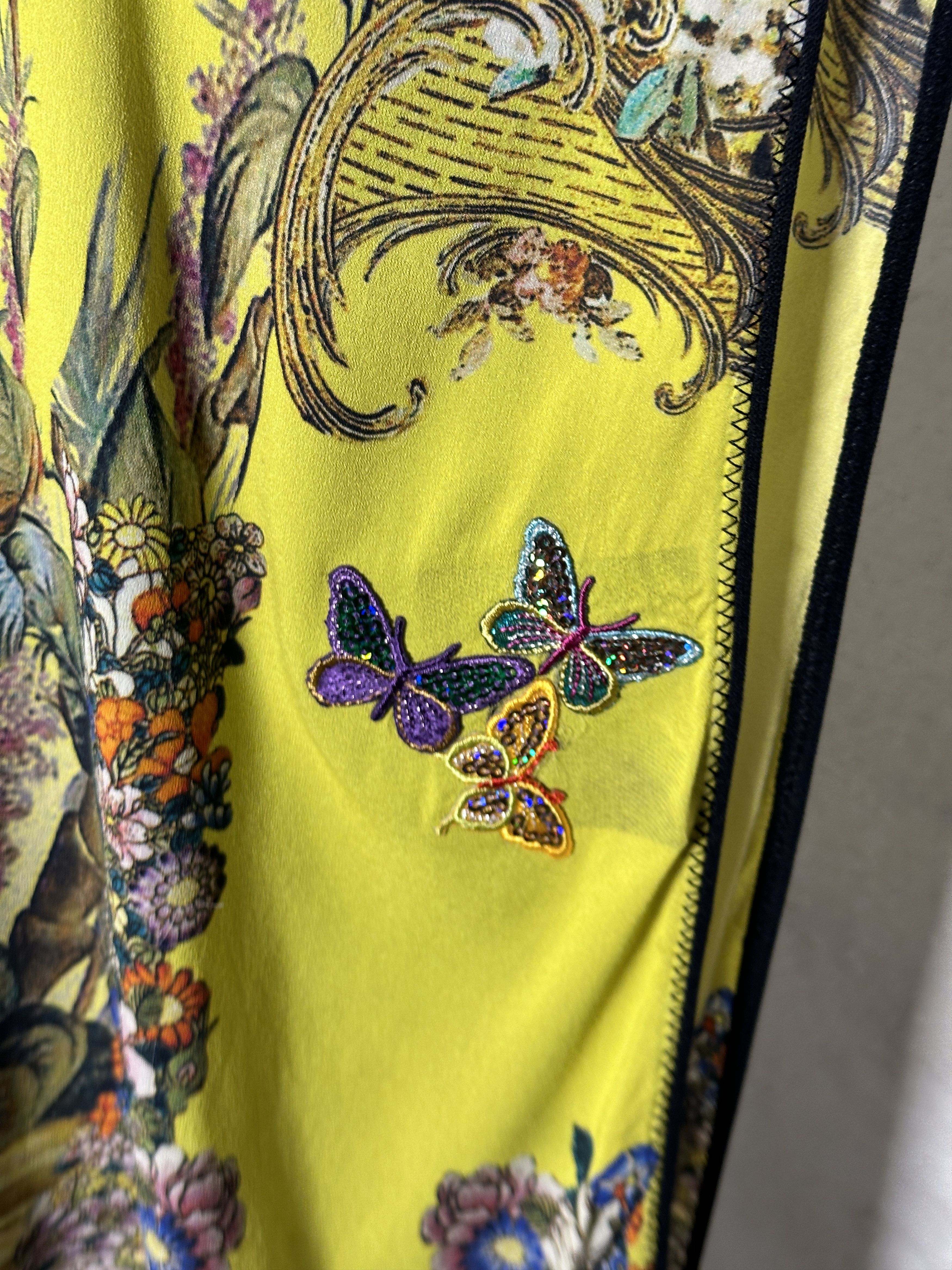 Roberto Cavalli Roberto Cavalli Yellow Printed Chiffon & Knit Overlay Top Size S / US 4 / IT 40 - 8 Thumbnail