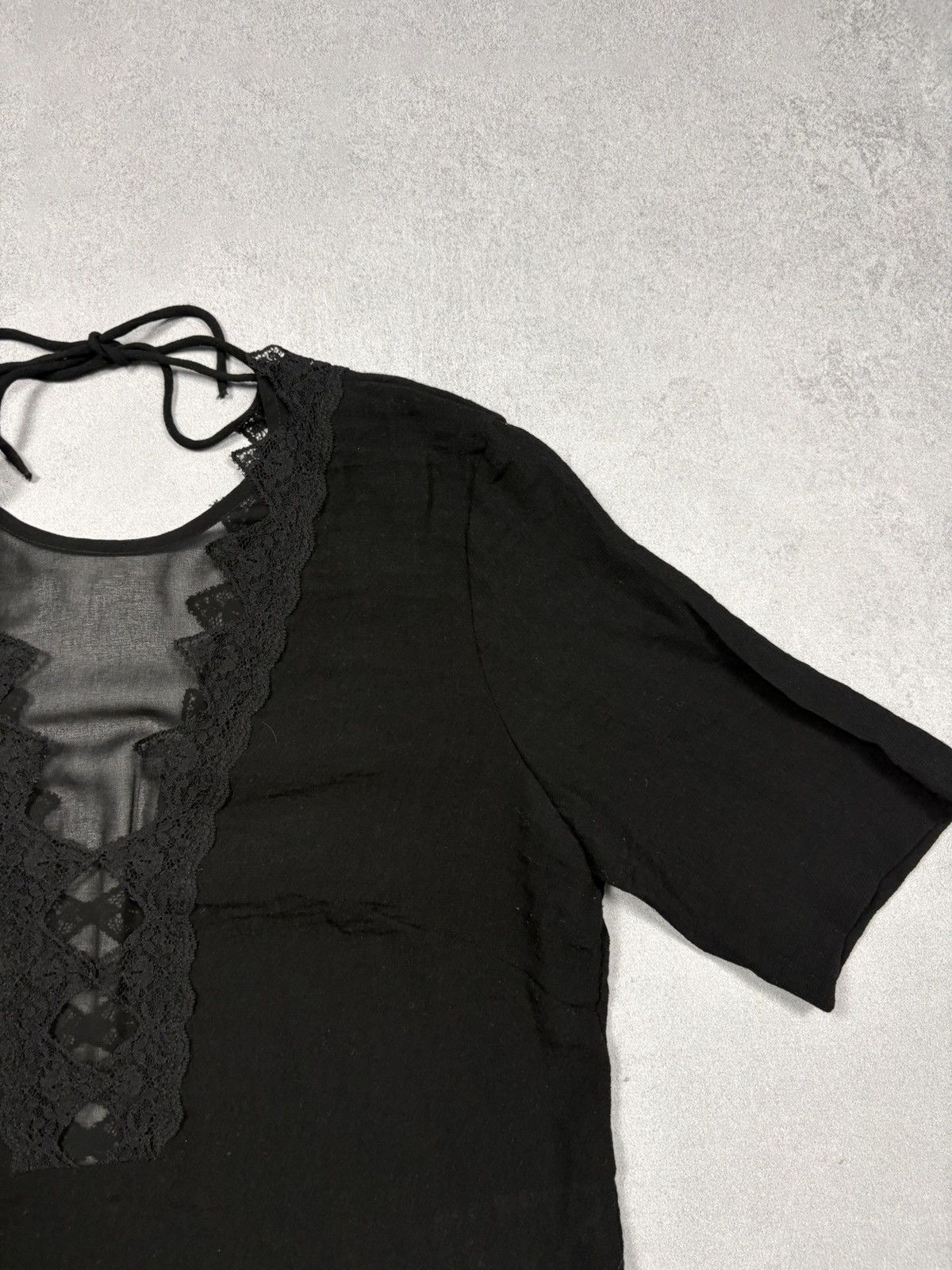 Sandro Sandro Paris Black Lace Sheer Blouse Top Short Sleeve Size M Size M / US 6-8 / IT 42-44 - 5 Thumbnail
