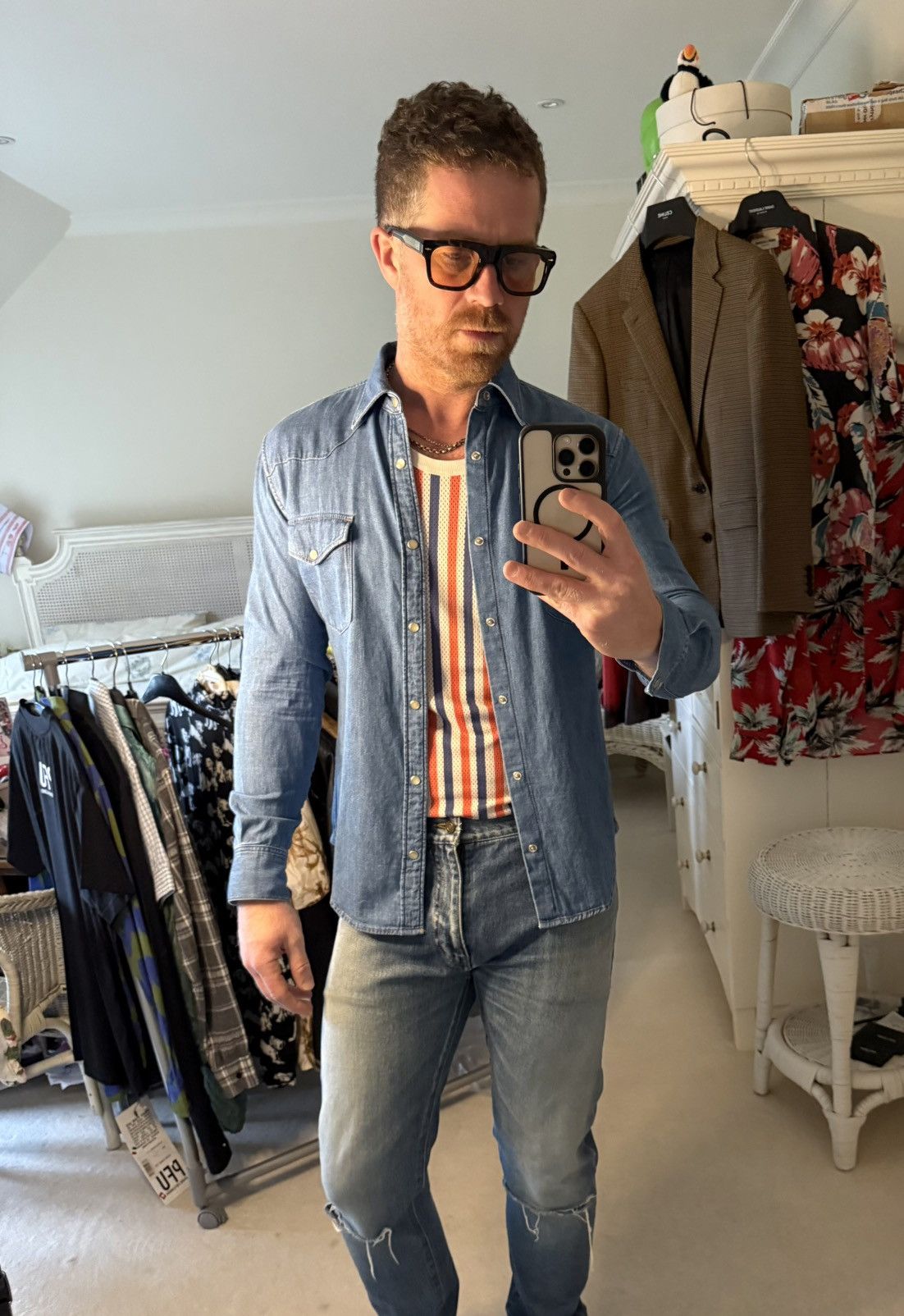 Celine FW20 Celine denim western shirt Hedi Slimane M grail union Size US M / EU 48-50 / 2 - 10 Thumbnail