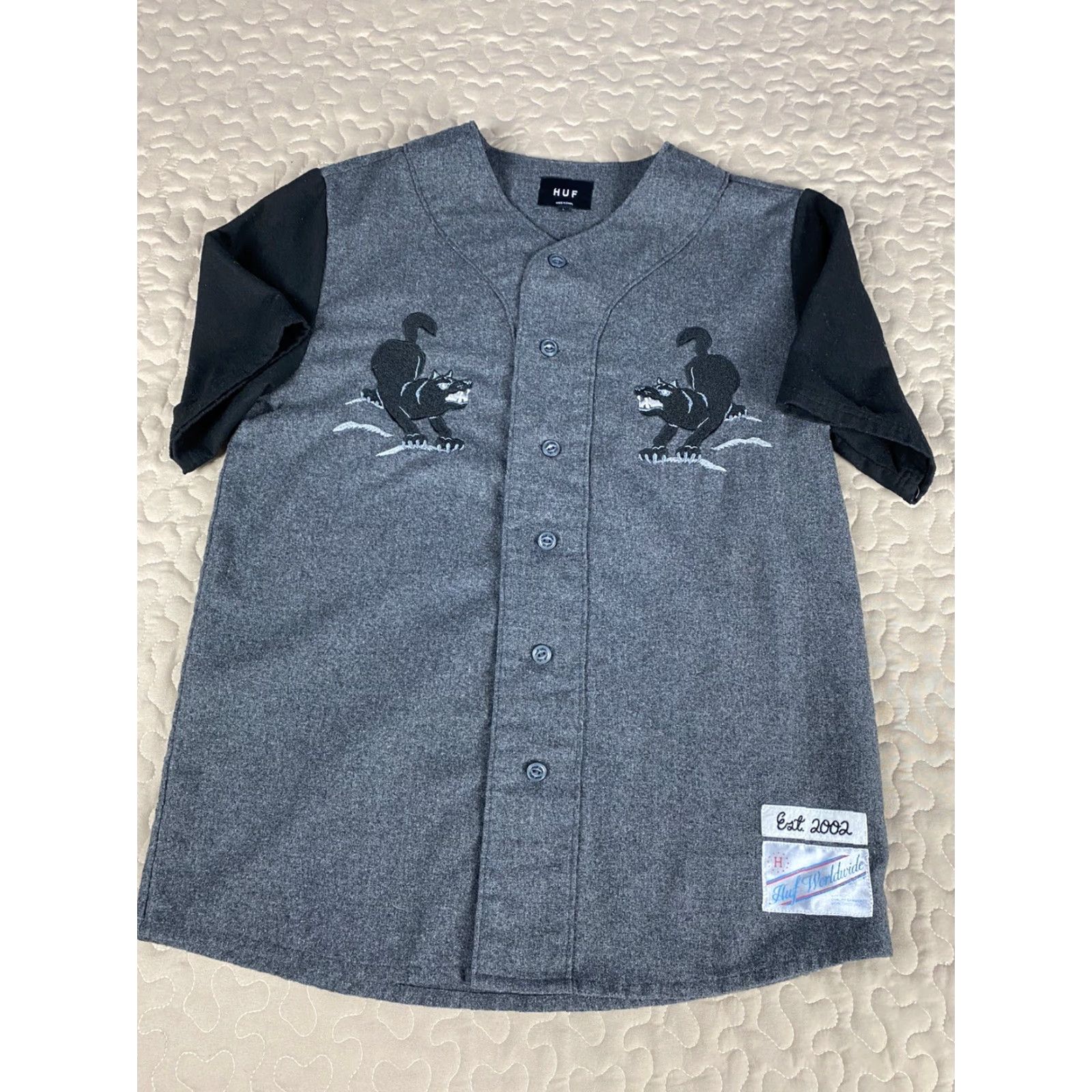 Huf VINTAGE HUF Baseball Jersey Mens L Wool Black & Gray Size US L / EU 52-54 / 3 - 3 Thumbnail