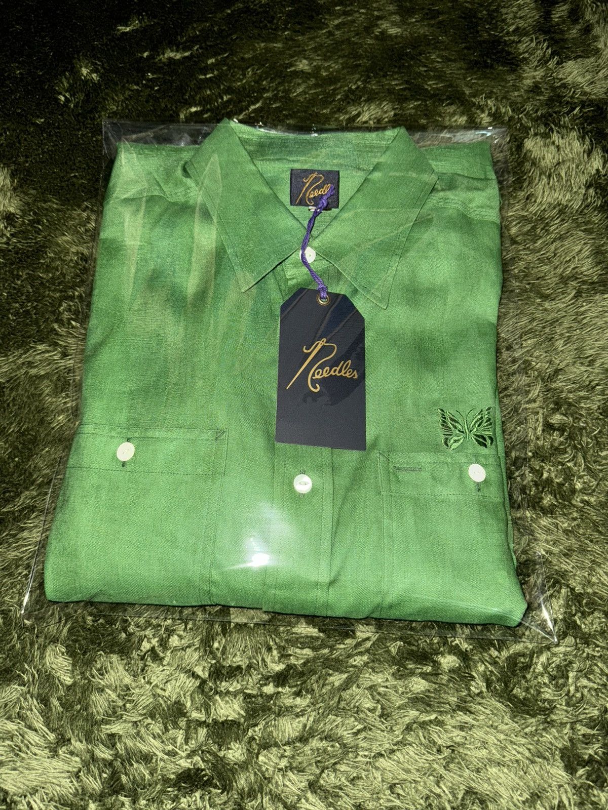 Needles [XL] NEEDLES JAPAN linen cotton blended work shirts green Size US XL / EU 56 / 4 - 14 Thumbnail
