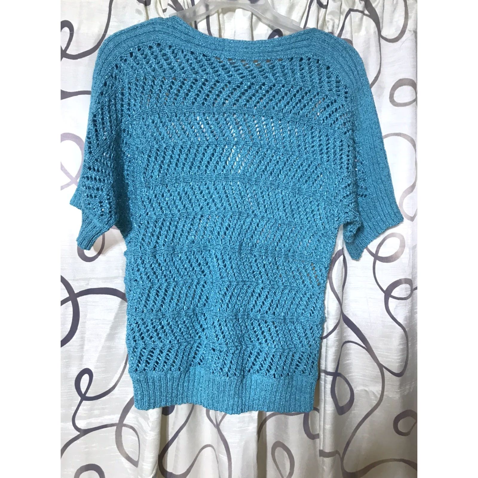 Vintage CHICOS Sweater Shirt Open Knit Textured Short Sleeve Dolman Woman Size 3/XL Blue Knitwear Pullover Size XS / US 0-2 / IT 36-38 - 3 Thumbnail