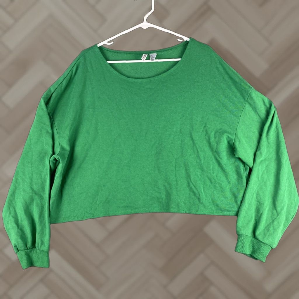 Vintage Green Envelope Blouse Women’s L Cropped Long Sleeve Bell Cowl Knit Polyester Stretch Bohemian Festival Modern All Seasons Size L / US 10 / IT 46 - 1 Thumbnail